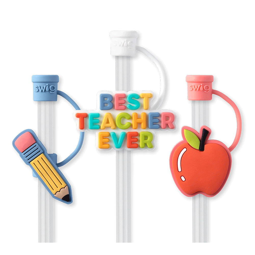 Teacher Life Straw Topper Set - Fun Drink Accessories for Teachers - Perfect for Classroom Parties, Teacher Appreciation Gifts & Back to School Celebrations
