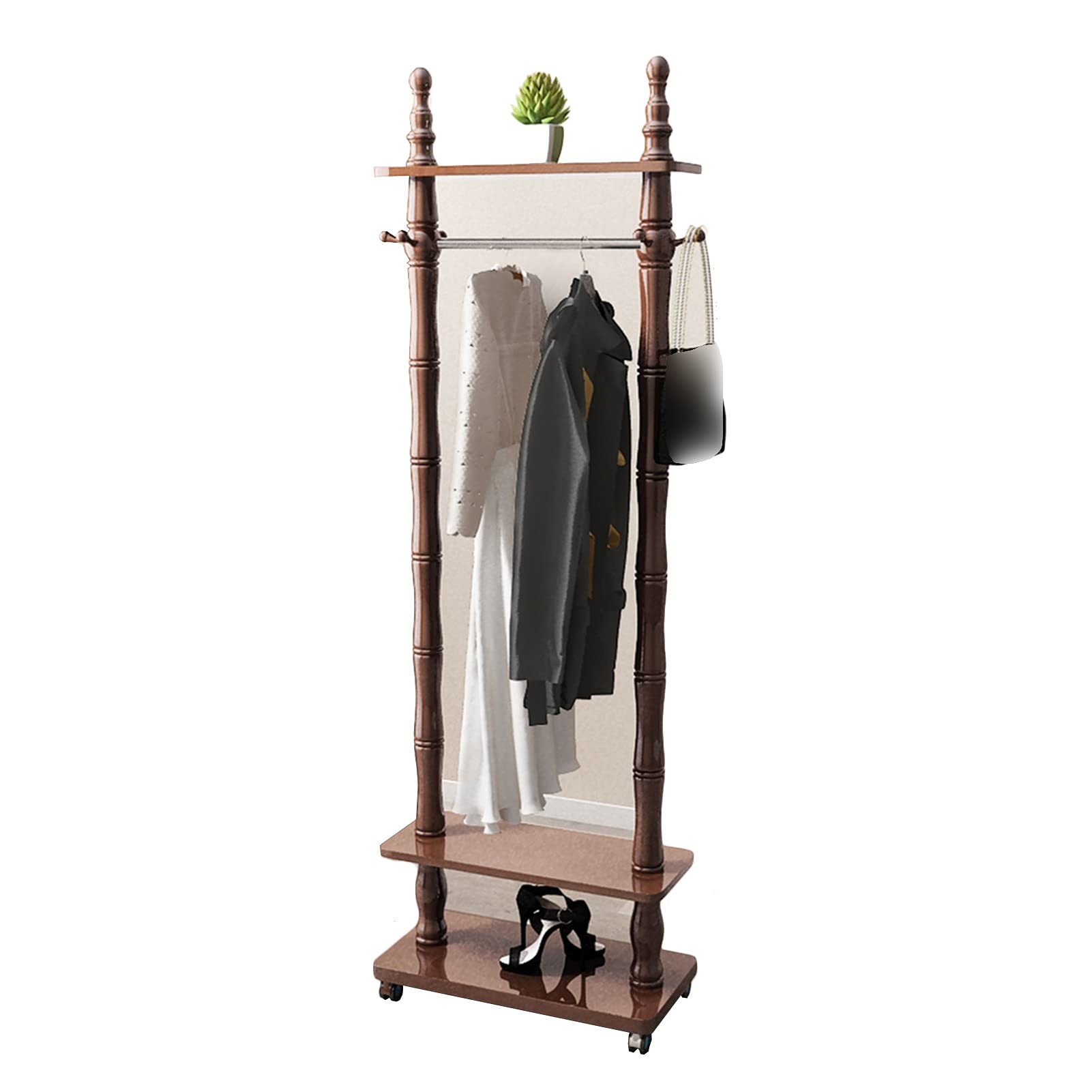 Wood Look Coat Rack Stand - Entryway Storage for Clothes, Shoes & Hats | Home Organization