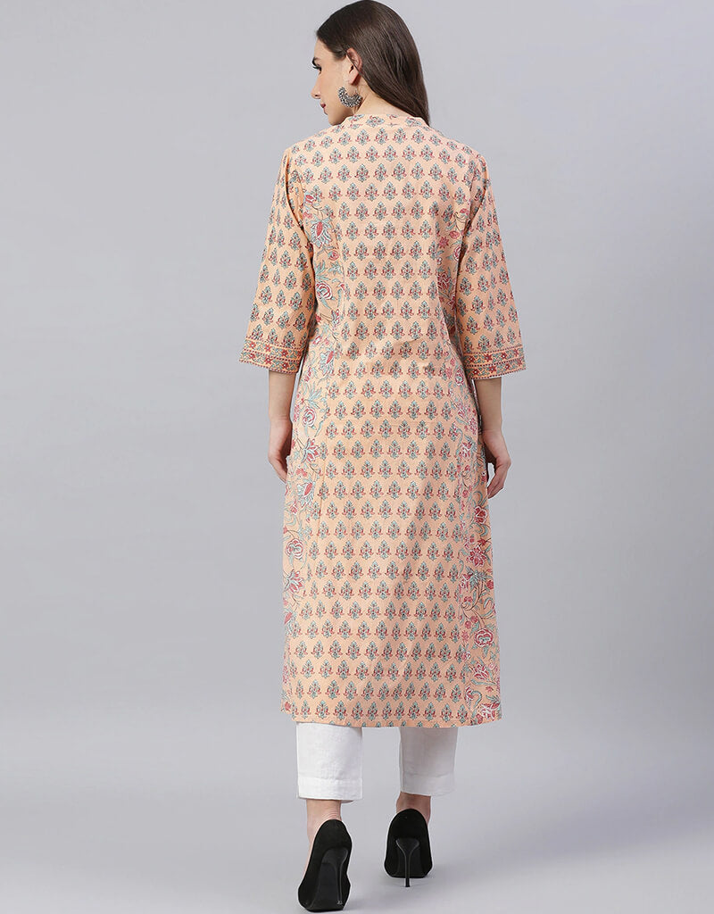 Stylish Beige Cotton Straight Kurti for Women | Comfortable & Trendy Indian Tunic Top | Perfect for Casual Wear, Office & Festive Occasions