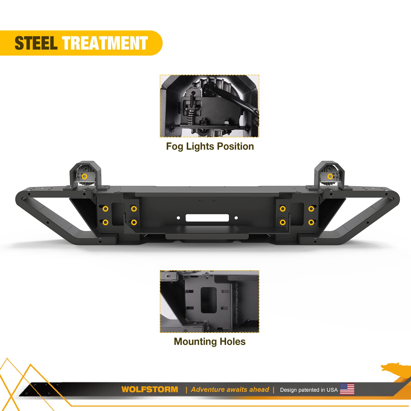 WOLFSTORM Front Bumper Replacement for 2018-2023 Jeep Wrangler JL/JLU & 2019-2023 Gladiator JT - LED Fog Light Design, Heavy Duty Off-Road Bumper for Jeep Pickup Accessories | Perfect for Off-Roading, Rock Crawling & Adventure Trips