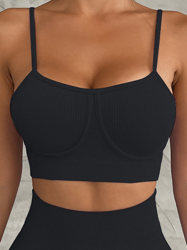 ZASUWA Women's Ribbed Push Up Sports Bra & Shorts Set - Gym Workout, Running, Yoga Activewear