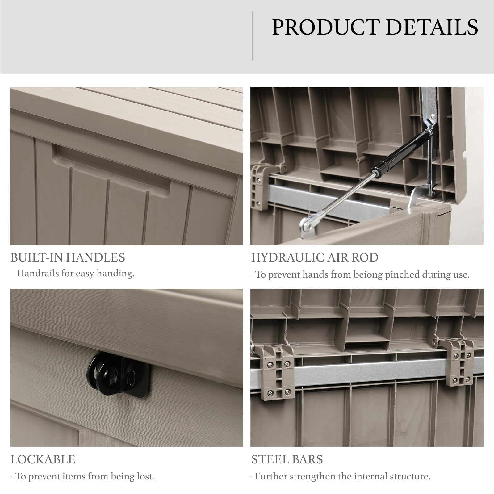 120 Gallon Outdoor Storage Box - Waterproof Resin Deck Box with Lock | Large Patio Storage Container for Furniture, Cushions, Garden Tools & Pool Supplies | Durable Taupe Deck Box for Backyard, Poolside & Garage Organization