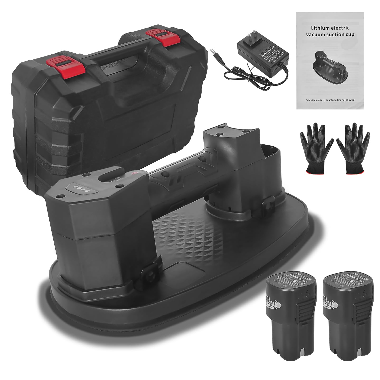 Electric Vacuum Suction Cup Elevator - 792 lbs Max Load Capacity with 2 Batteries & Seals | Automatic Air Replenishment for Rough Surfaces | Perfect for Glass Installation, Construction Work & Heavy Lifting