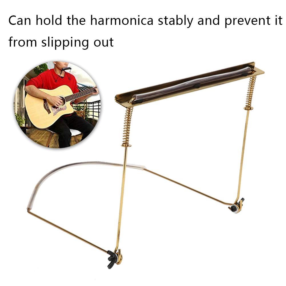 Professional Gold Harmonica Holder for 24-Hole Harmonica - Adjustable Neck Strap & Hands-Free Mouth Organ Bracket - Perfect for Live Performances, Practice Sessions & Street Musicians