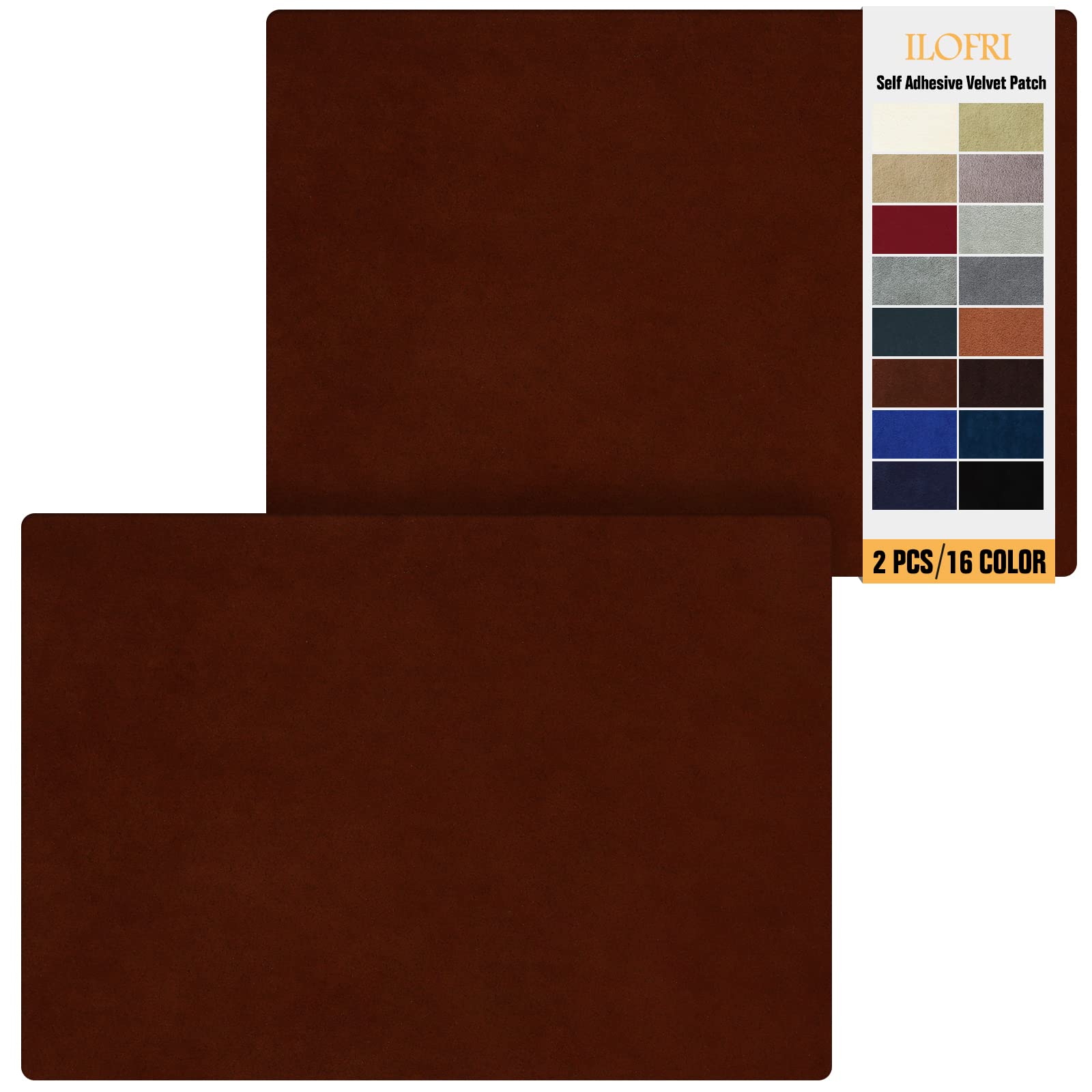 ILOFRI 8x11 Inch Self-Adhesive Fabric Couch Repair Patch (2PCS) - Velvet Microfiber Flannel Sofa Patch for Upholstery, Furniture, Car Seats & Office Chairs - Brown | Perfect for Home, Office & Car Interior Repairs
