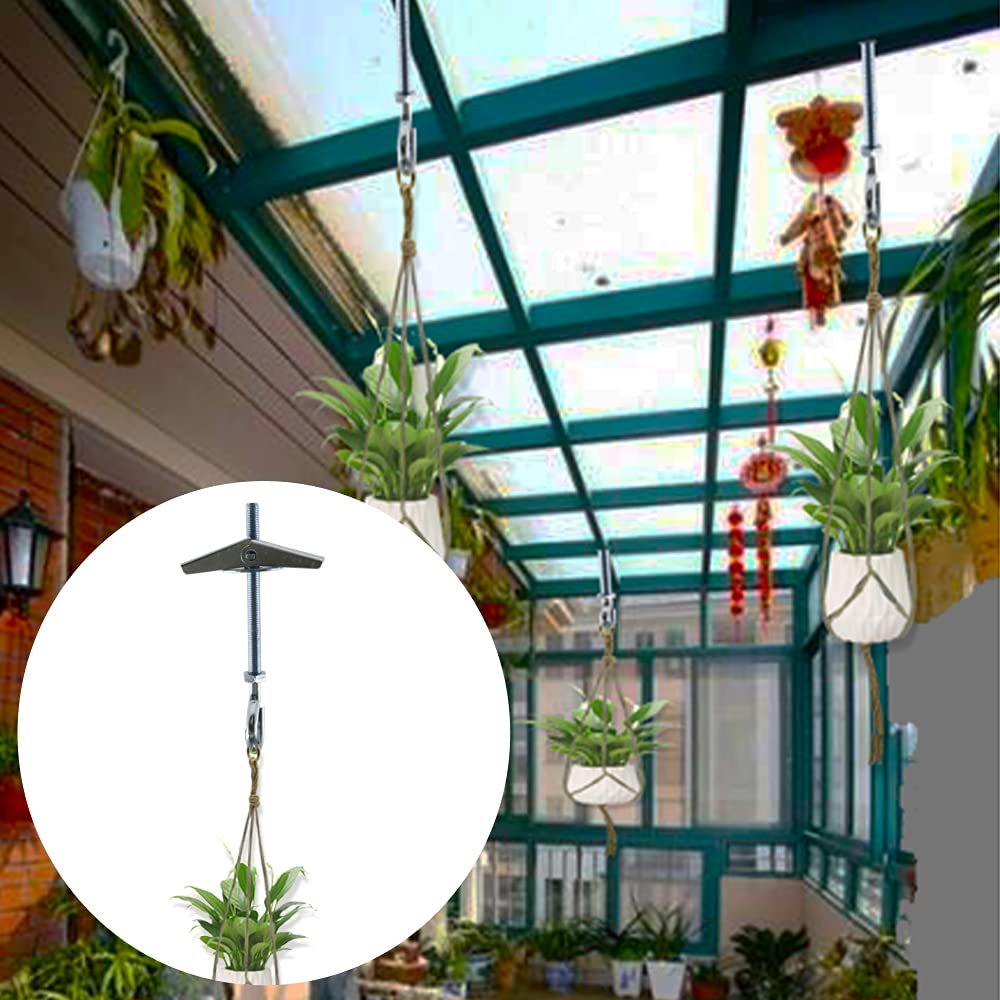 Heavy Duty Ceiling Hooks for Plants - 4 Pack Carbon Steel Spring Toggle Bolts - Wall & Ceiling Installation