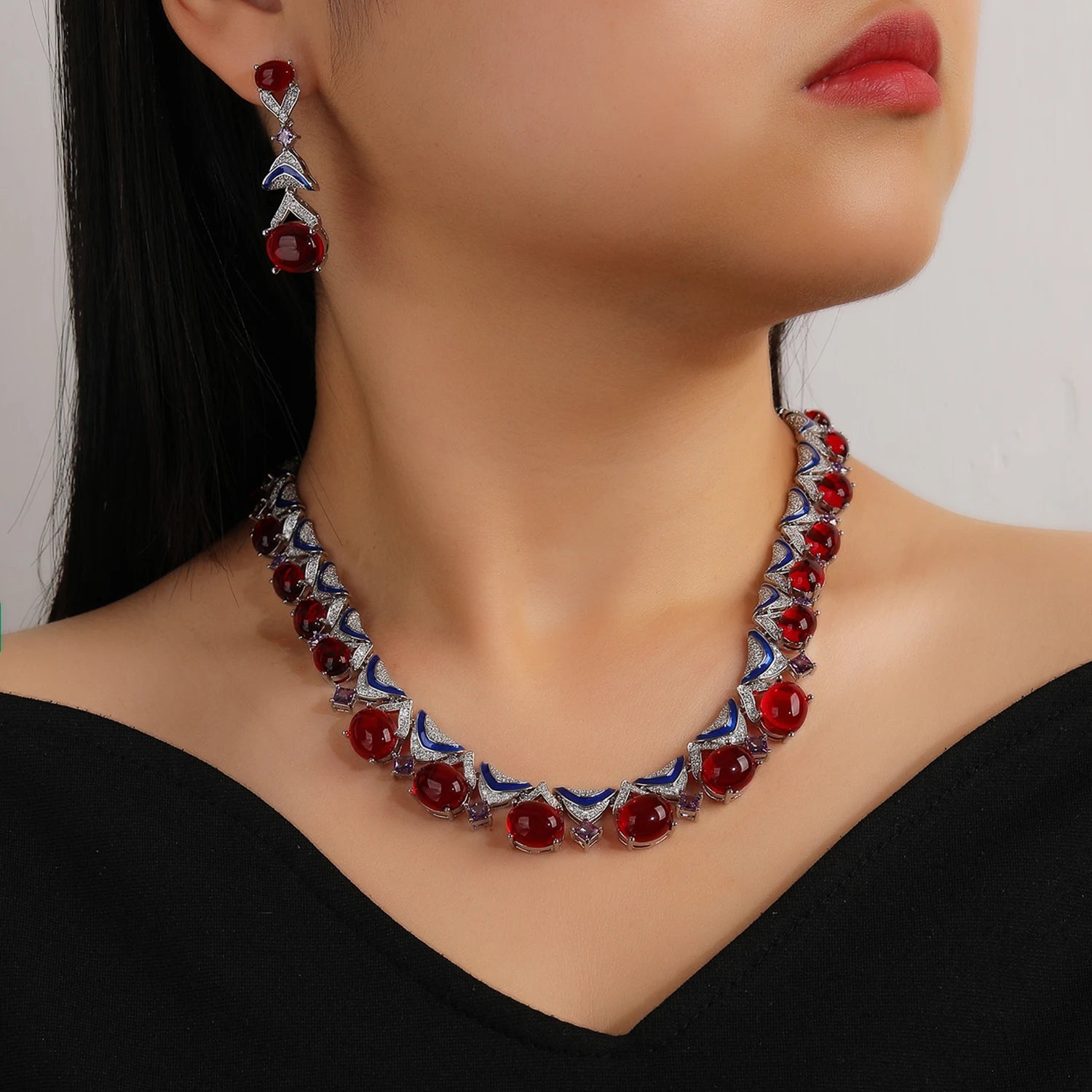 Luxury Cubic Zirconia Collarbone Necklace Jewelry Set for Women - Elegant Wedding & Dubai Bride Accessories - Perfect for Bridal, Evening Parties & Special Occasions