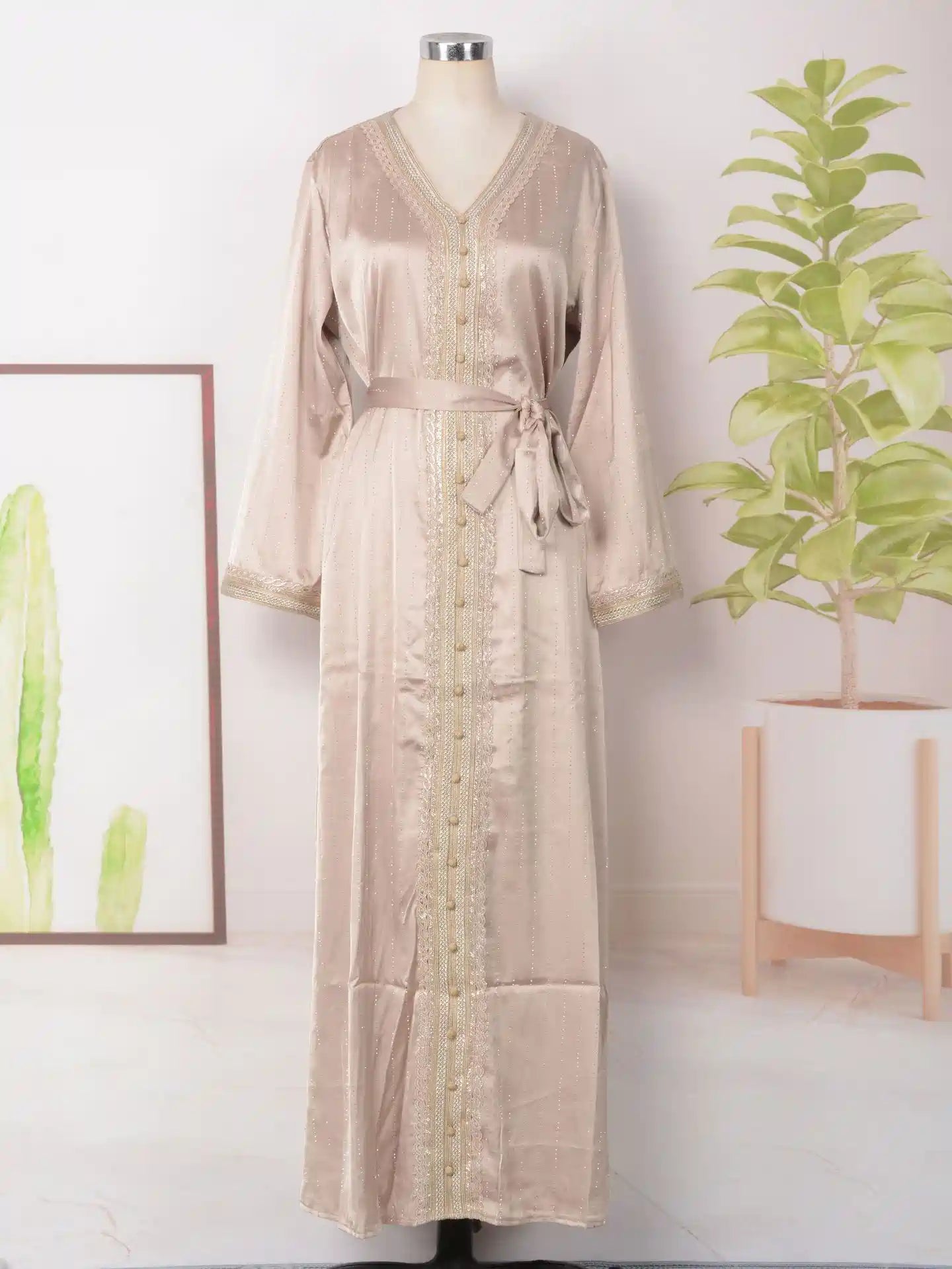 Elegant Hotfix Rhinestones Caftan Dress for Women - Eid Party, Wedding, Special Occasions - #25065 | Boho Chic, Plus Size, Long Flowy Maxi Dress