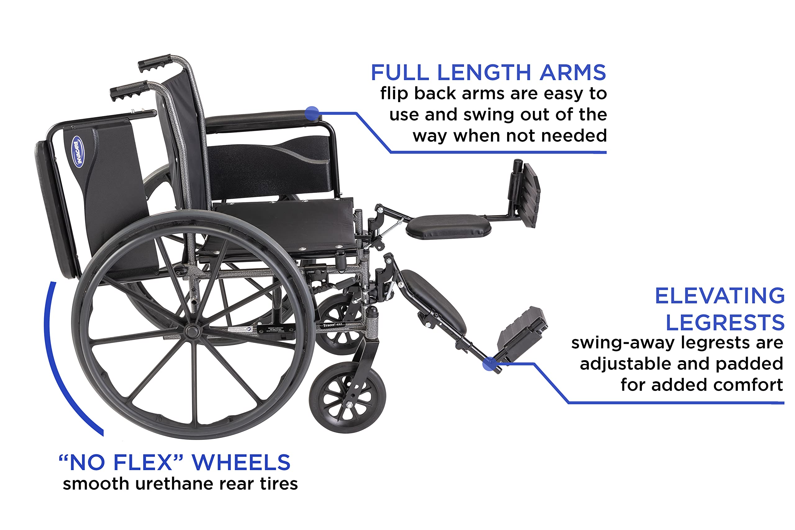 Invacare Tracer SX5 Lightweight Folding Wheelchair for Adults - 18 Inch Seat with Adjustable Leg Rests & Full Armrests - Ideal for Daily Use, Travel, and Mobility Assistance