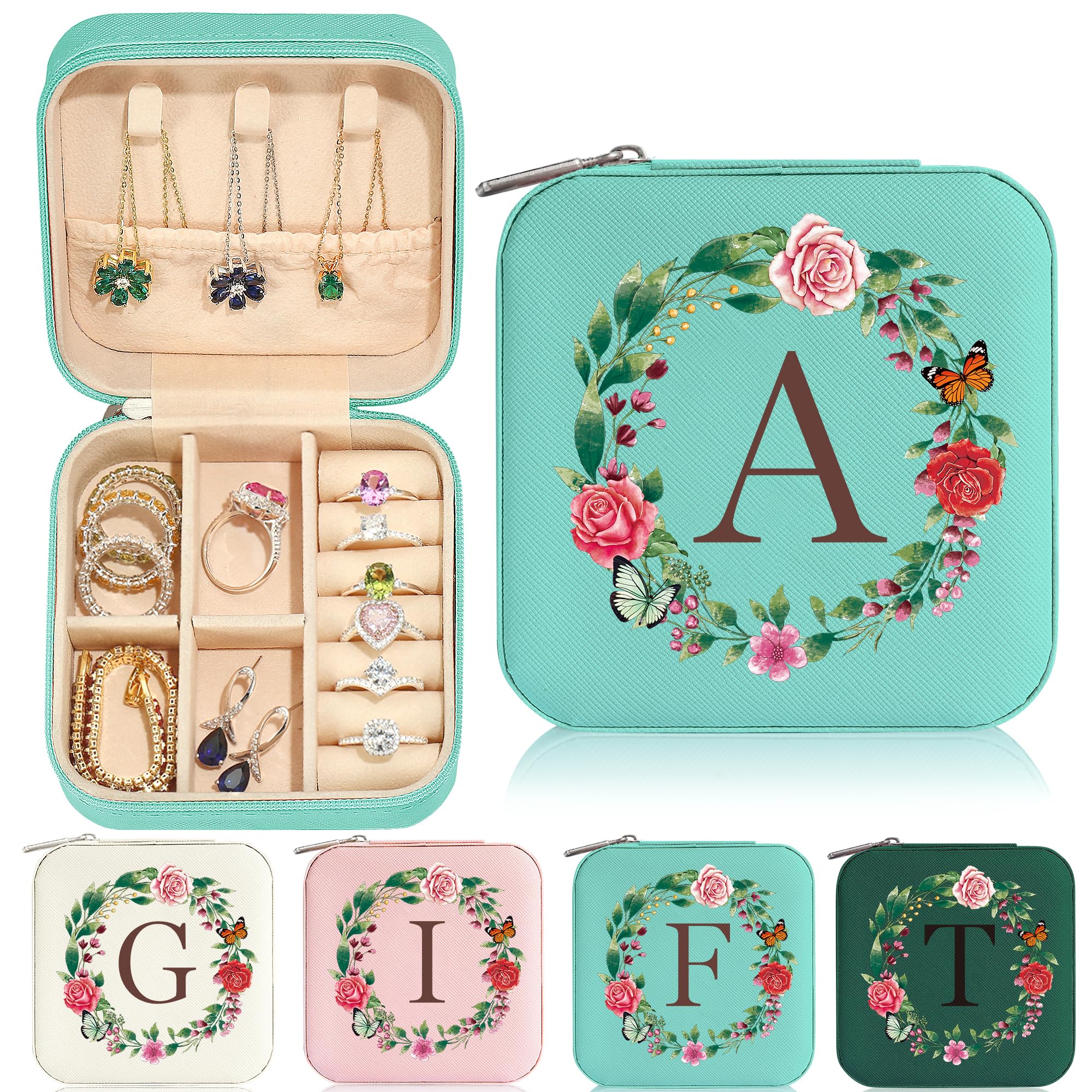 Personalized Initial Jewelry Box for Women - Small Travel Jewelry Case with Monogram Letter A in Blue | Valentines Day, Birthday & Anniversary Gift Ideas for Her | Perfect for Travel, Home Storage & Special Occasions