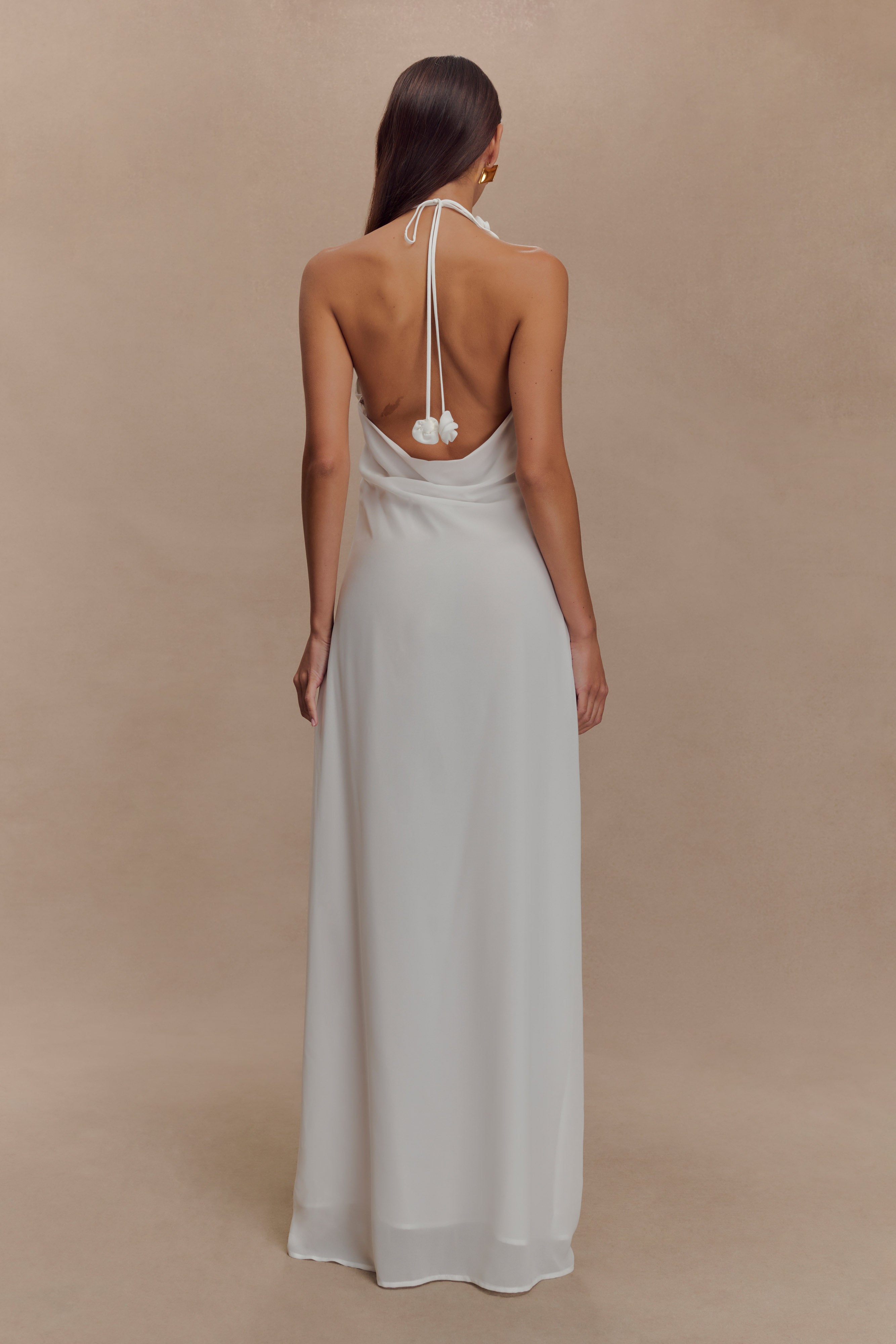 Rosalia Cowl Neck Maxi Dress for Women - Elegant White Long Flowy Dress for Evening Parties, Weddings & Special Occasions