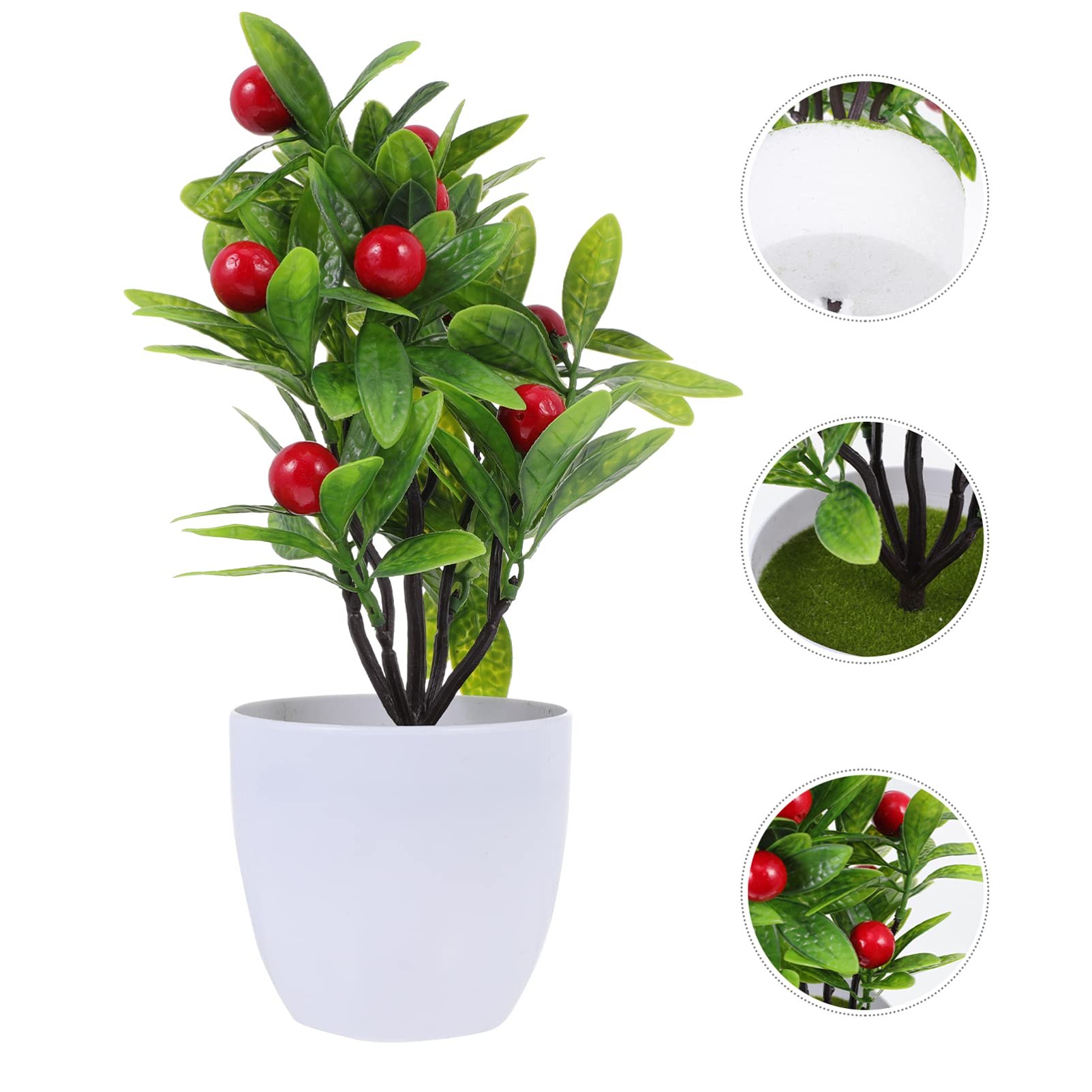 VOSAREA 2PCS Artificial Bonsai Tree - Mini Lifelike Lucky Tree with Red Fruits, Tabletop Decor for Home & Office, Feng Shui Greenery Decoration for Desk, Shelf, Living Room, Bedroom