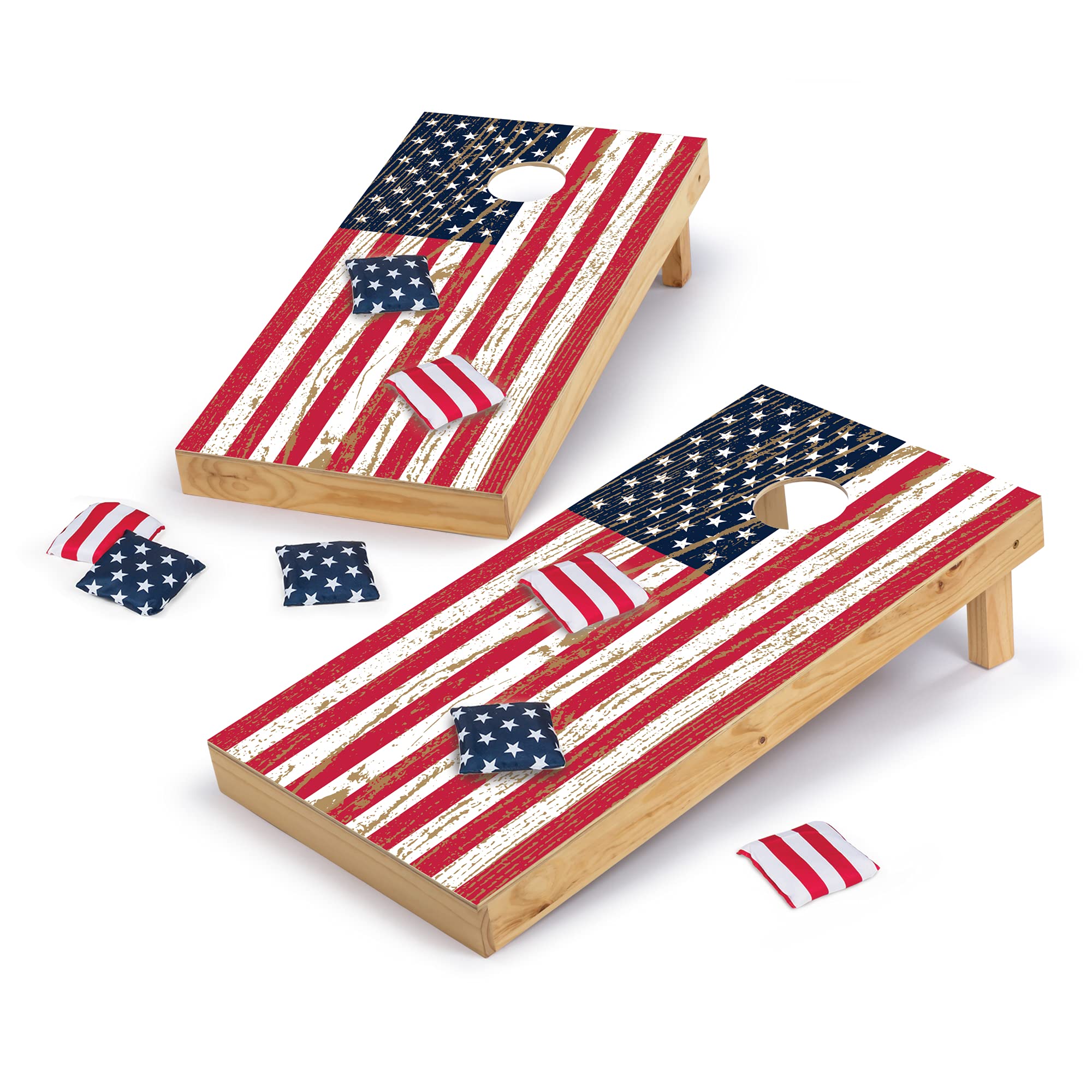 2' x 4' Regulation Cornhole Boards Set with 8 Bean Bags - American Flag Design for Backyard, Beach, Tailgate & Outdoor Games | Perfect for Parties, BBQs, Camping and Family Fun