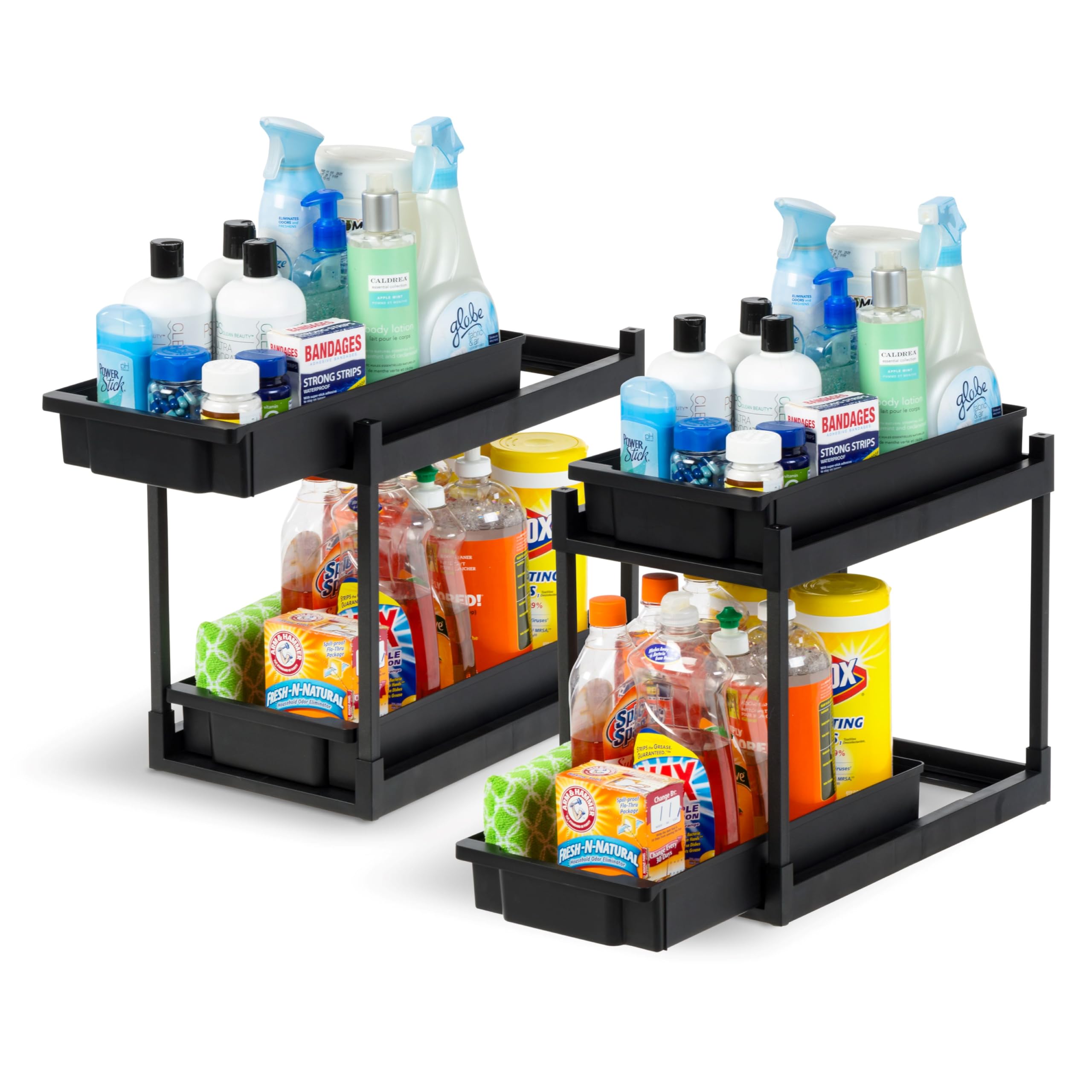 IRIS USA Under Sink Organizer, 2-Pack Black - Kitchen & Bathroom Storage