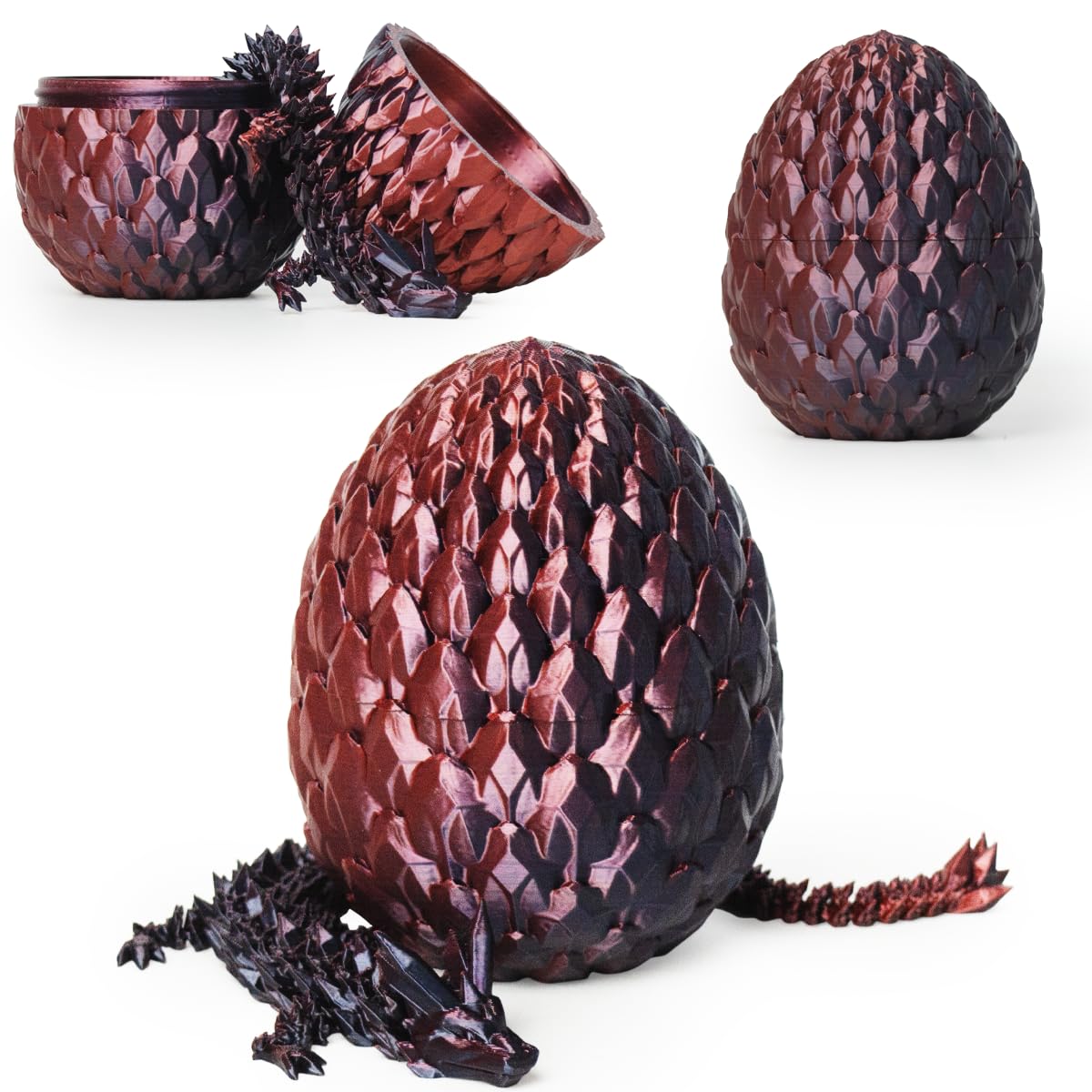3D Printed Dragon Egg with Dragon Inside - Unique Easter Gift for Kids & Collectors (Black & Red) - Perfect for Fantasy Decor, Easter Basket Stuffers & D&D Enthusiasts