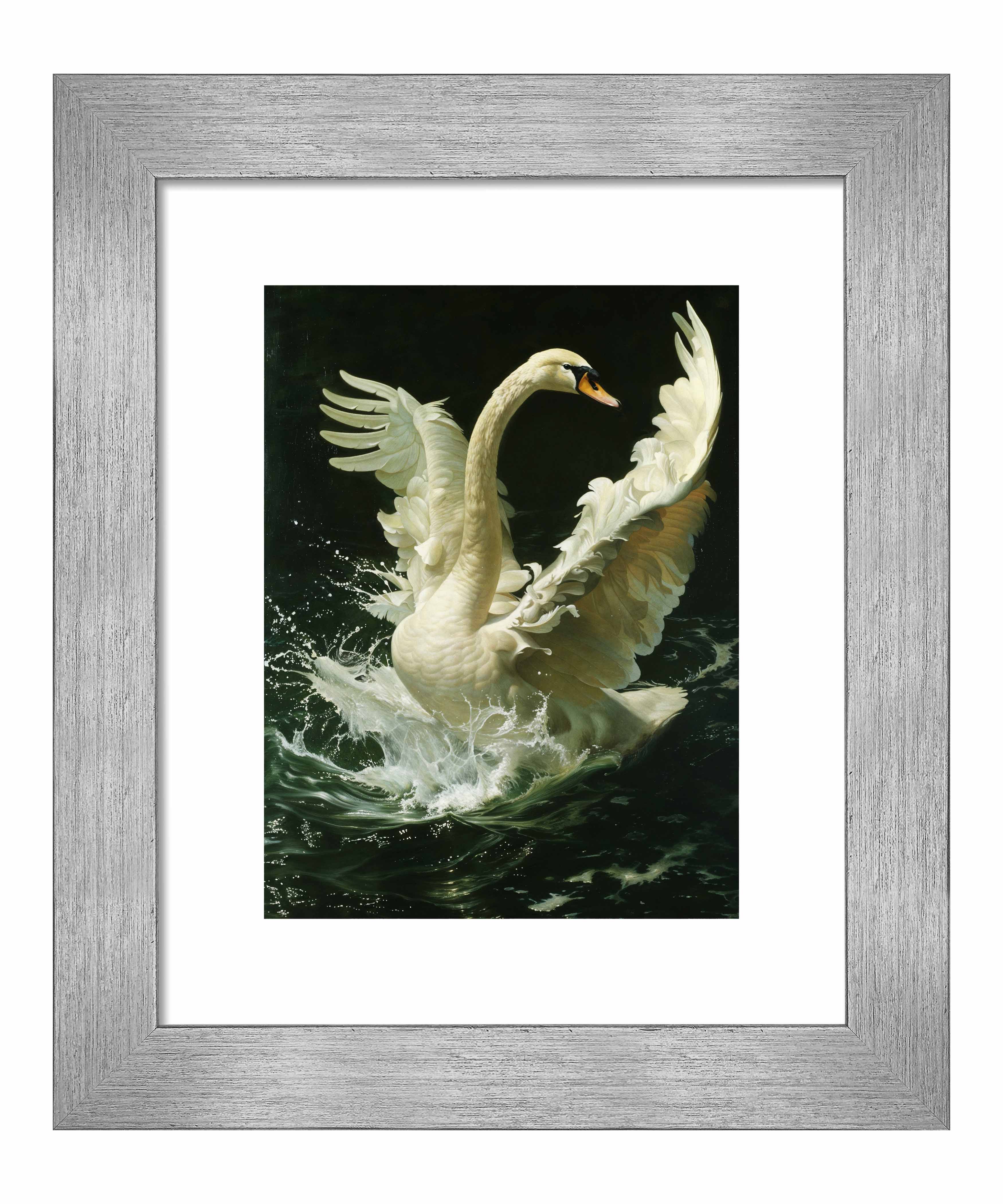 Ethereal Majesty Swan in Flight Art Prints - Elegant Home & Office Wall Decor, Perfect for Living Room, Bedroom, or Gift