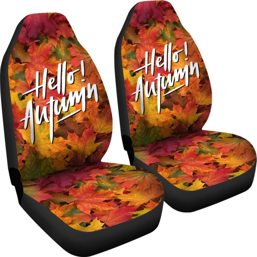 Stylish Hello Autumn Quote Car Seat Covers - Premium Universal Fit for Cars, SUVs & Trucks - Perfect for Fall Season Decor & Holiday Road Trips