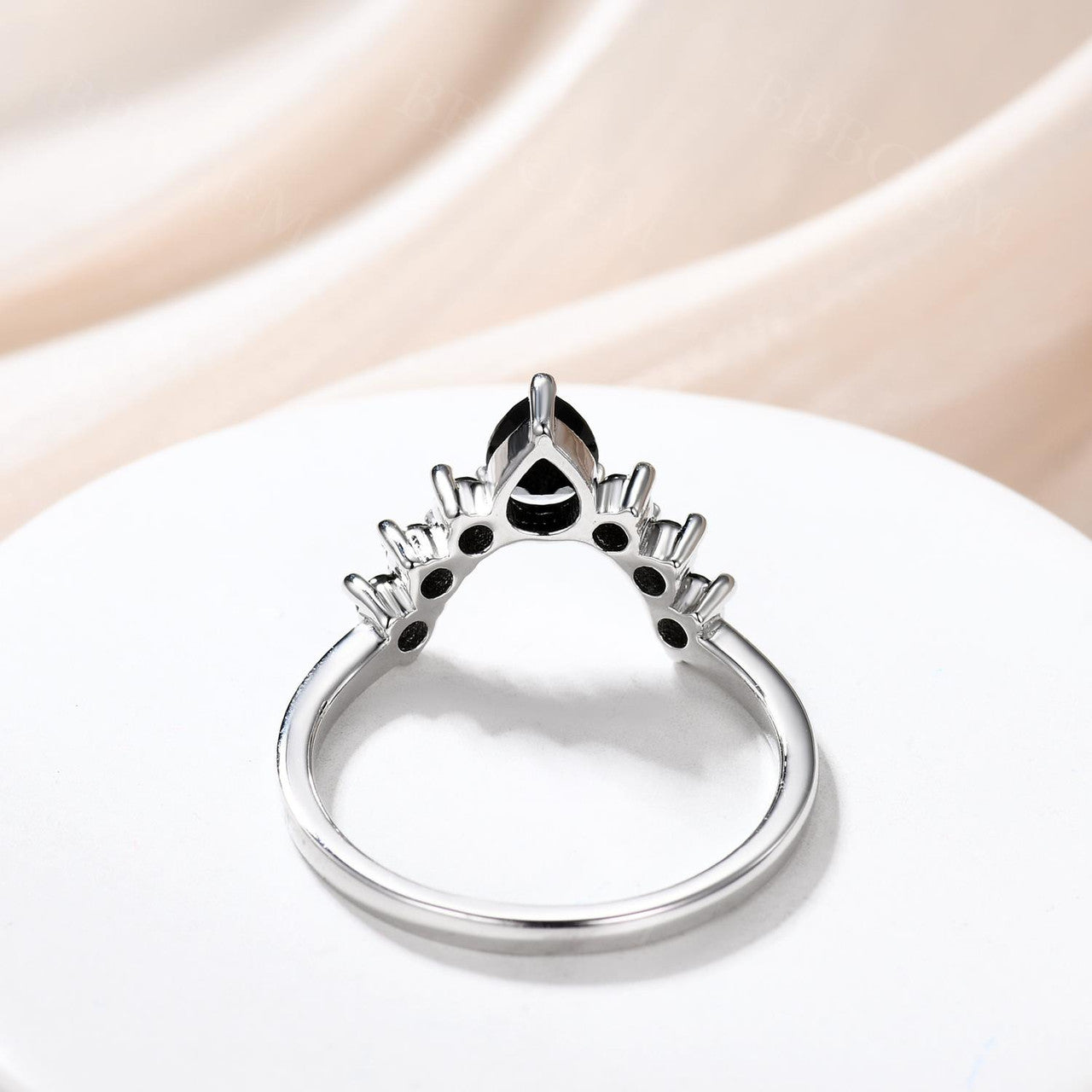 Women's Stackable Pear Black Onyx Spinel Curved Wedding Band Ring - Elegant Jewelry for Brides, Anniversaries & Special Occasions