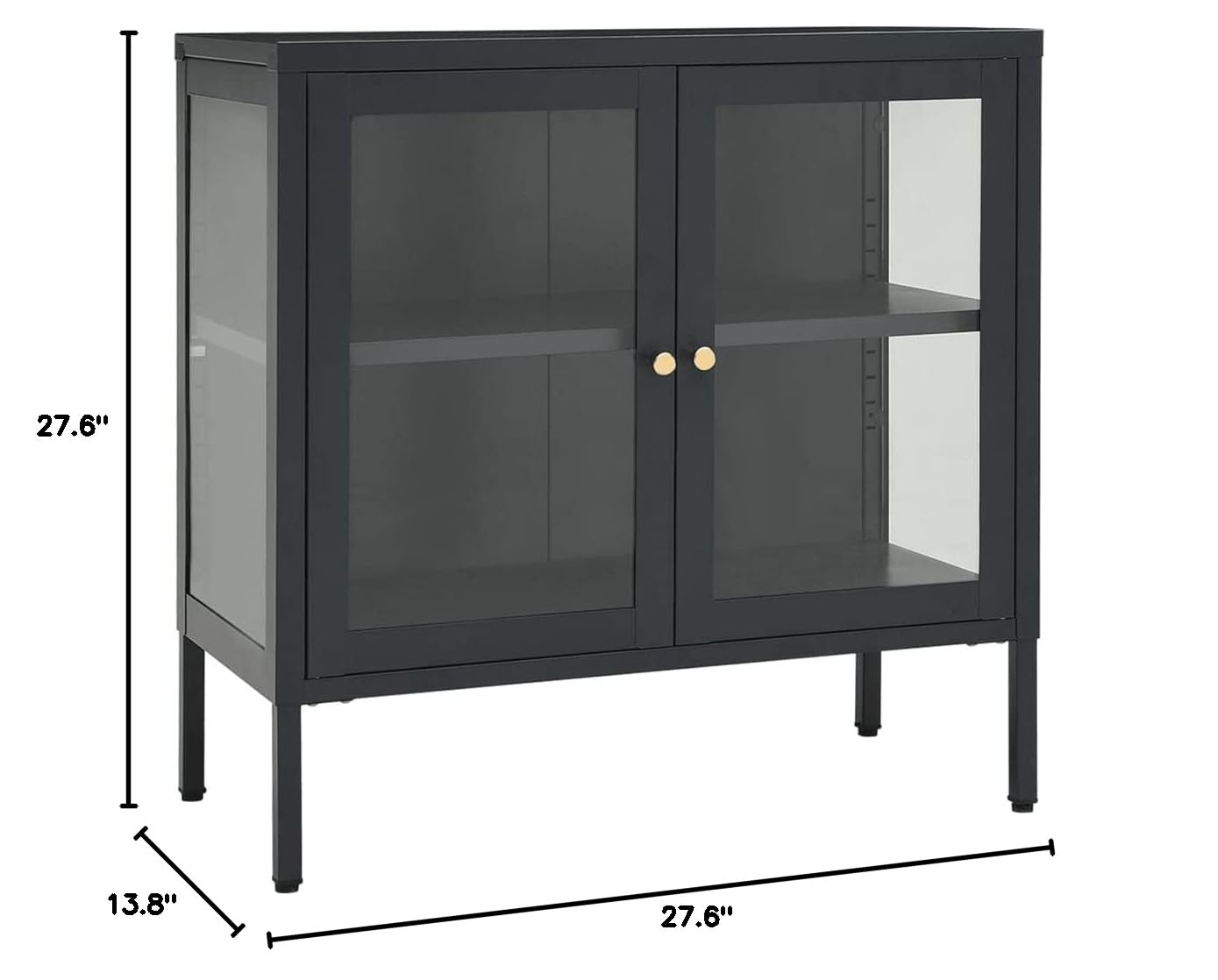 FAMIROSA Modern Steel Sideboard Cabinet - 2-Door Metal Storage with Adjustable Shelf, 27.6
