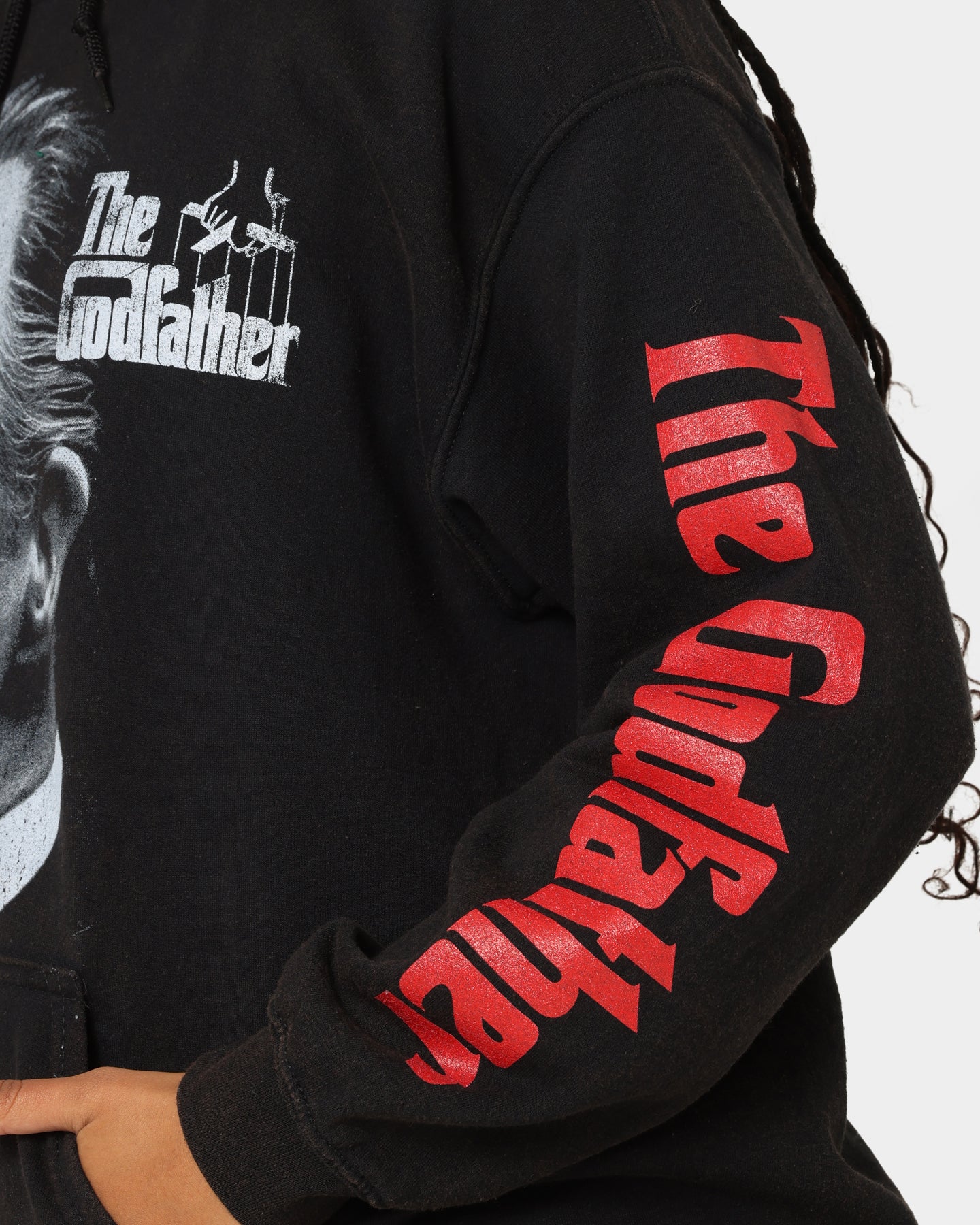 The Godfather Vintage Hoodie - Black Wash Distressed Cotton Pullover | American Thrift Streetwear | Perfect for Movie Fans & Retro Fashion Lovers