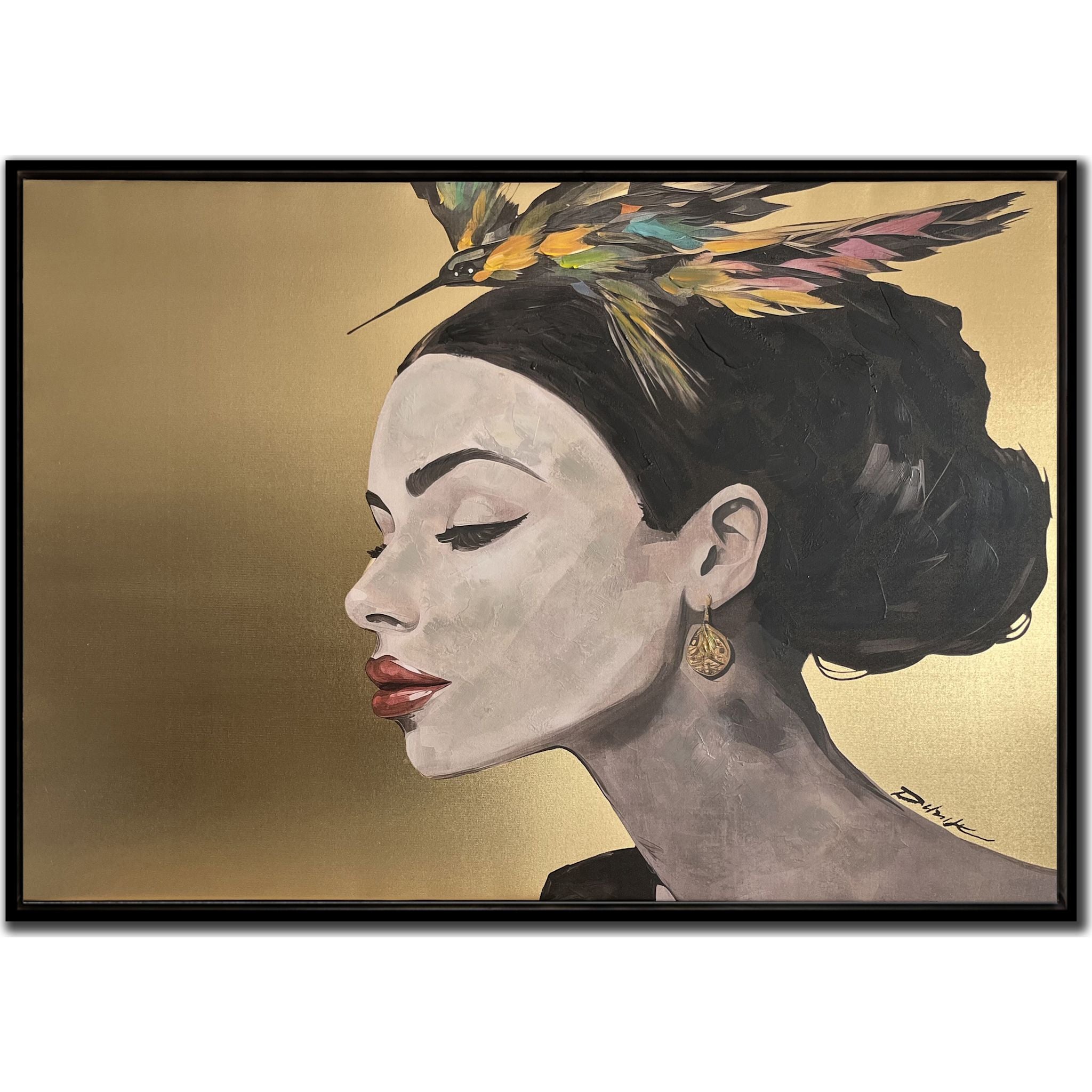 Bird and Beauty Wall Art - 41x29 Inches Framed Canvas Print - Perfect for Living Room, Bedroom & Office Decor