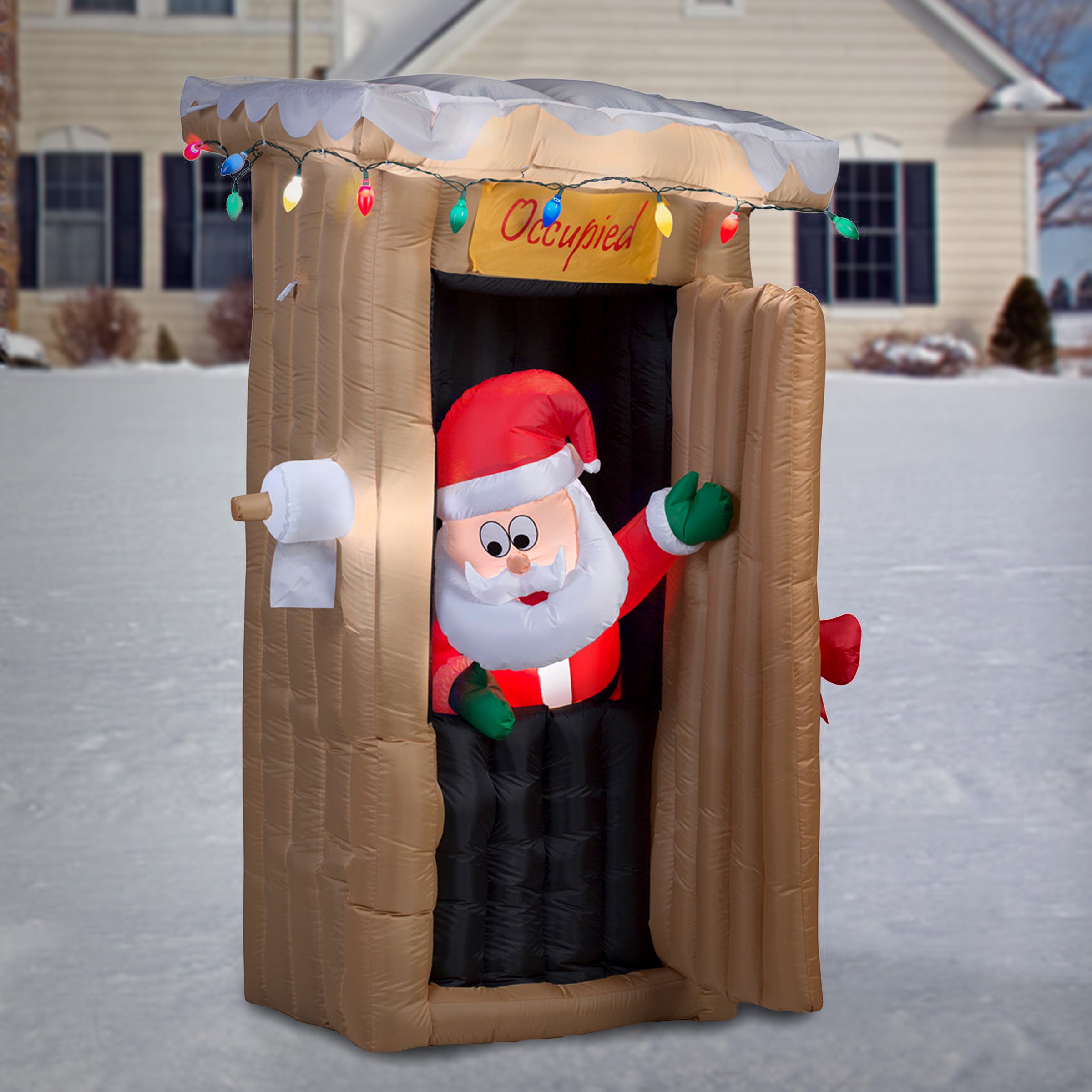 6 ft. Inflatable Santa in Outhouse - Christmas Yard Decoration for Outdoor Holiday Decor, Party, and Festive Home Decorating