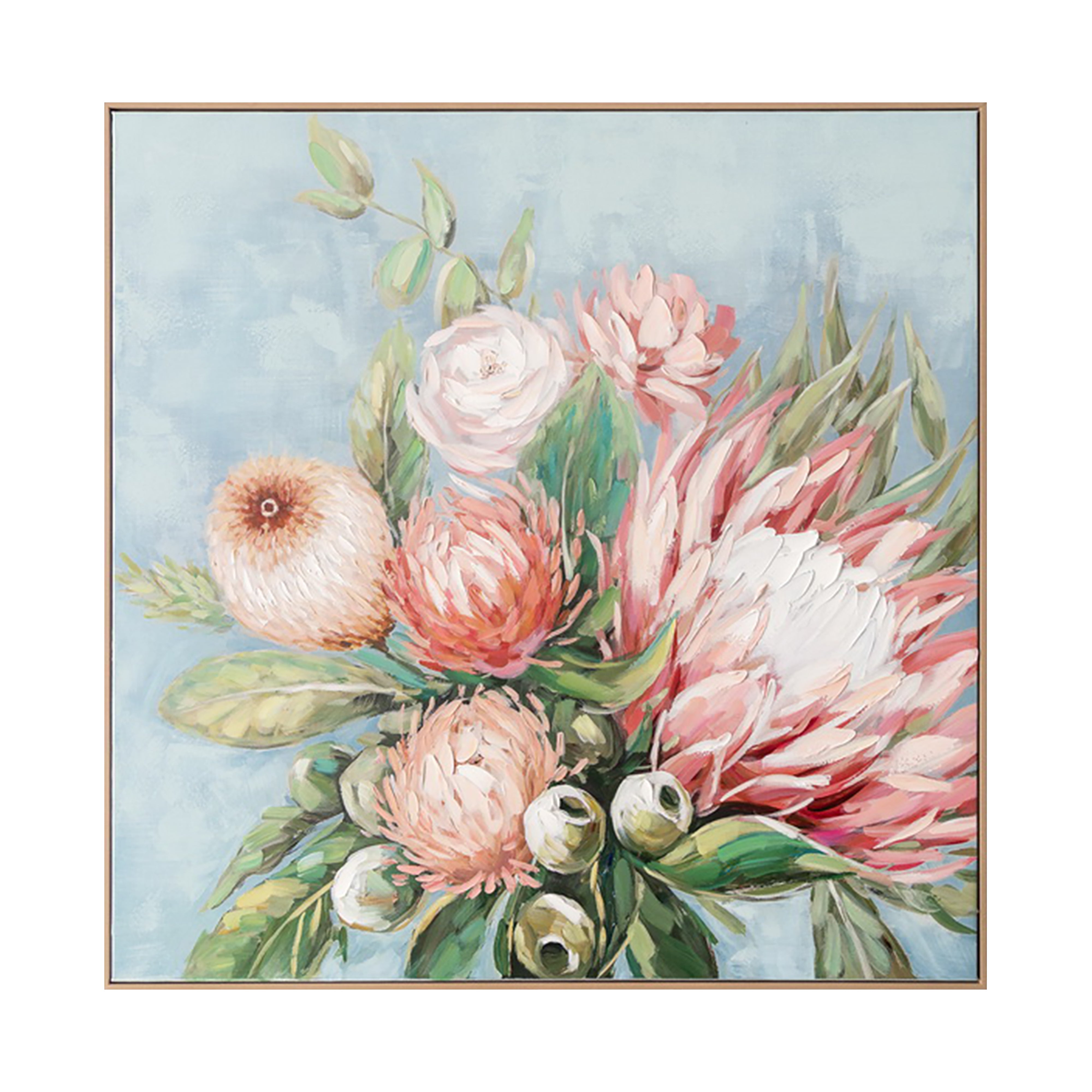 Urban Style Brushmarks Embellished Canvas Protea Blue Wall Art - Perfect for Living Room, Bedroom & Office Decor