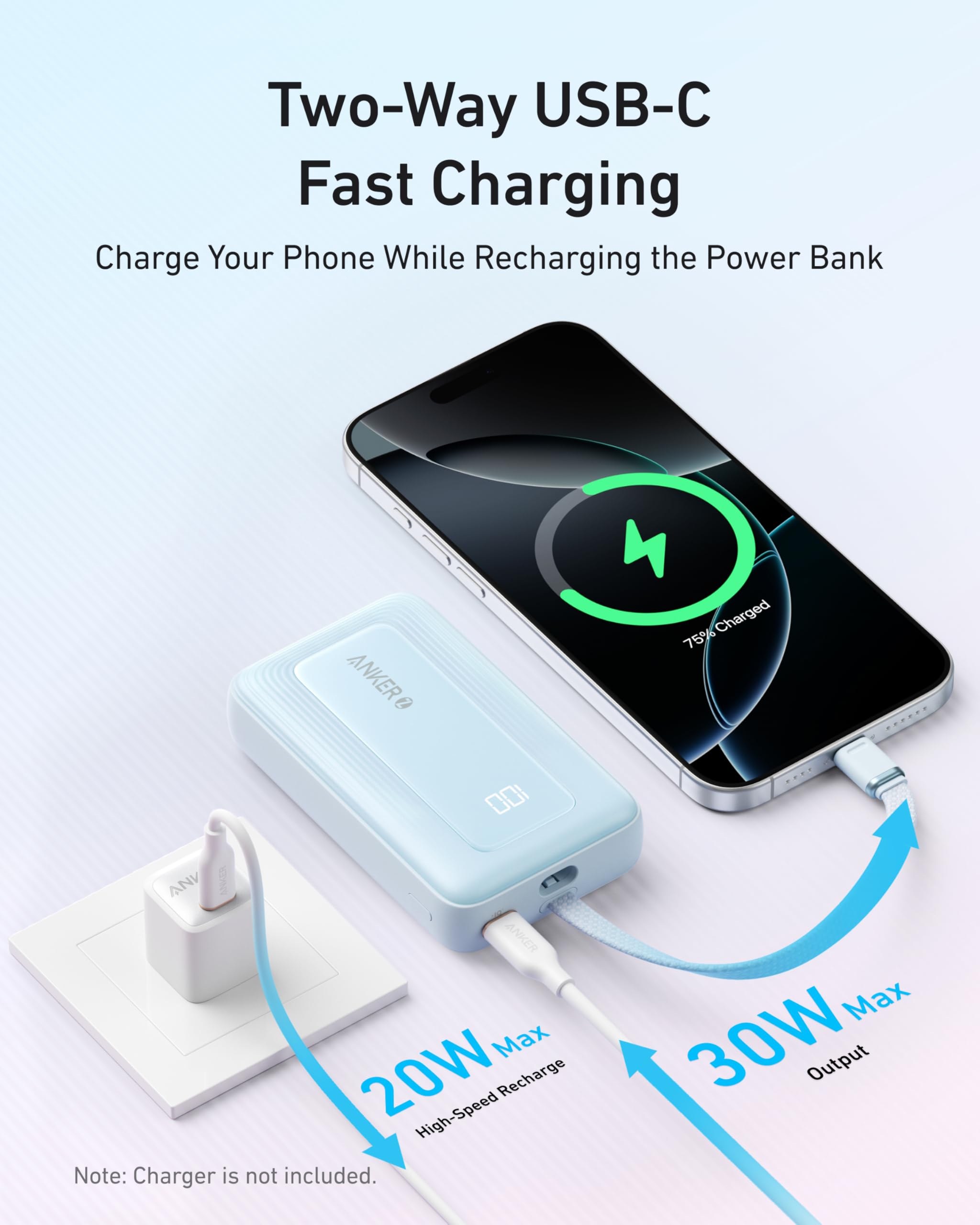 Anker 10,000mAh 30W Portable Charger with USB-C Fast Charging | Power Bank for iPhone 16/15/14/13/12, iPad, MacBook, Galaxy & Google Pixel | Compact Travel Essential for Phones, Tablets & Laptops | Perfect for Airports, Camping & Daily Commute