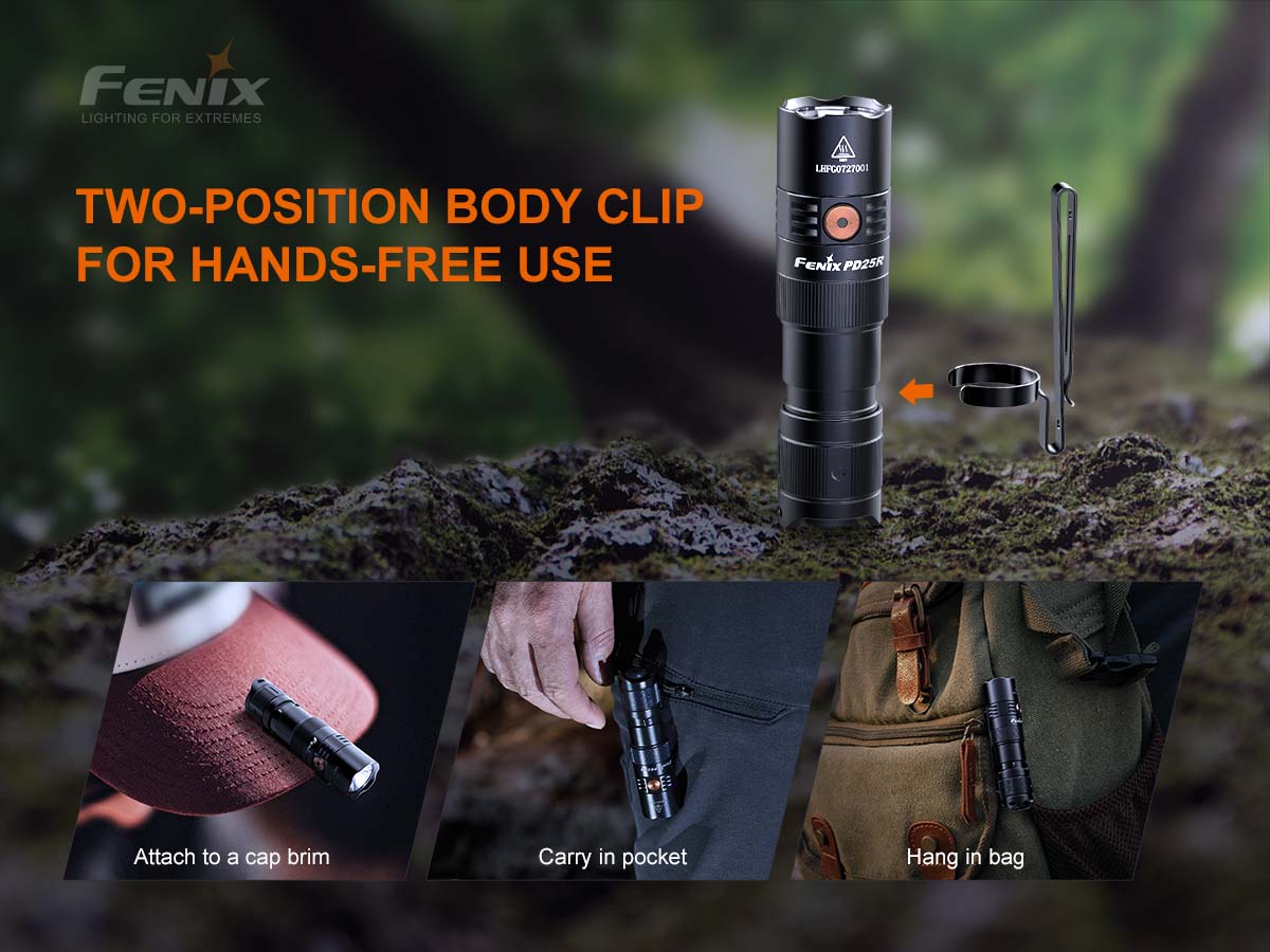 Fenix PD25R Rechargeable EDC Flashlight - 1200 Lumens, USB-C Charging, Compact Tactical Light for Camping, Hiking & Emergency Use