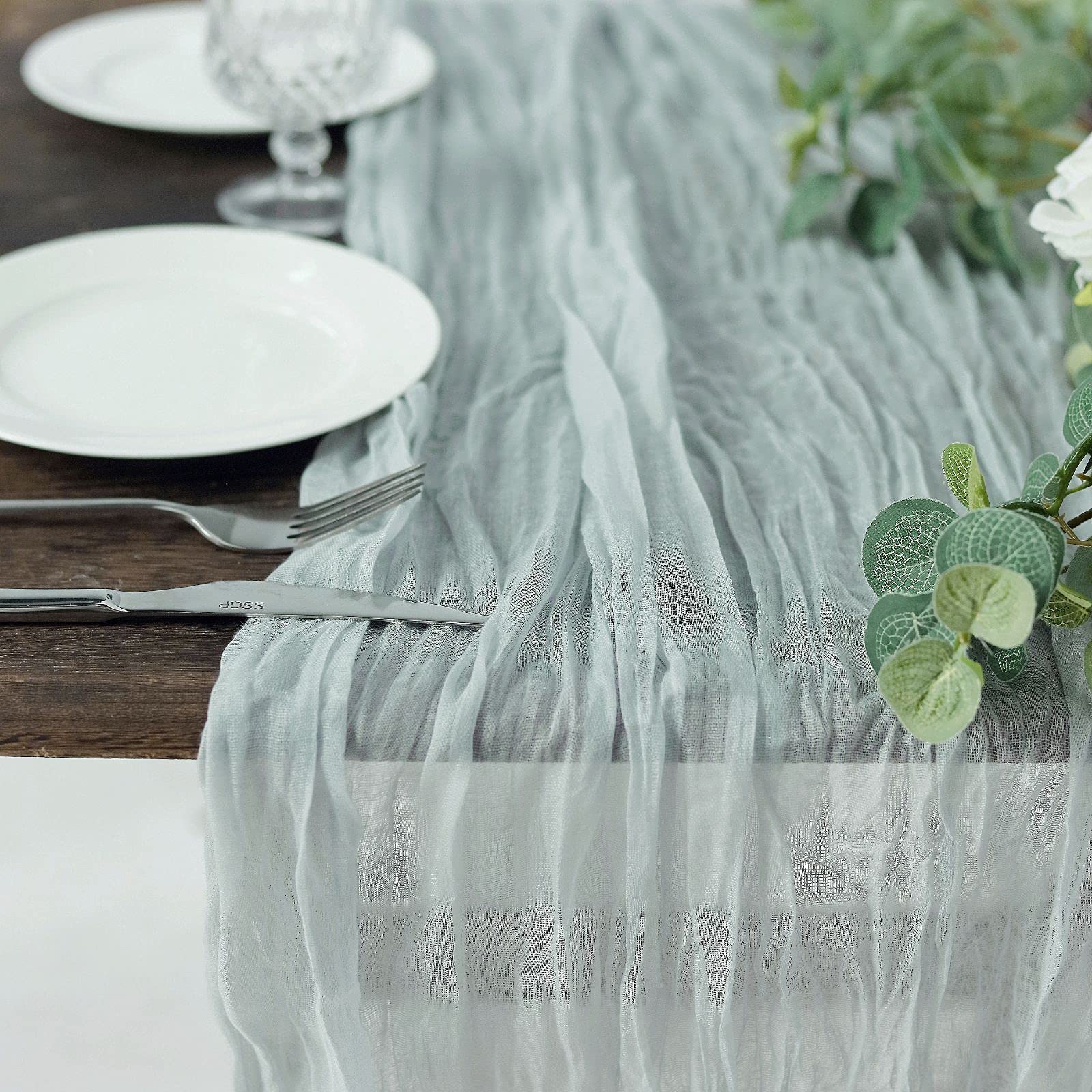 10ft Silver Cheesecloth Table Runner - Semi-Sheer Gauze Fabric for Weddings, Bridal Showers & Rustic Boho Summer Party Decor | Elegant Drapery for Dining Tables, Buffets & Outdoor Events
