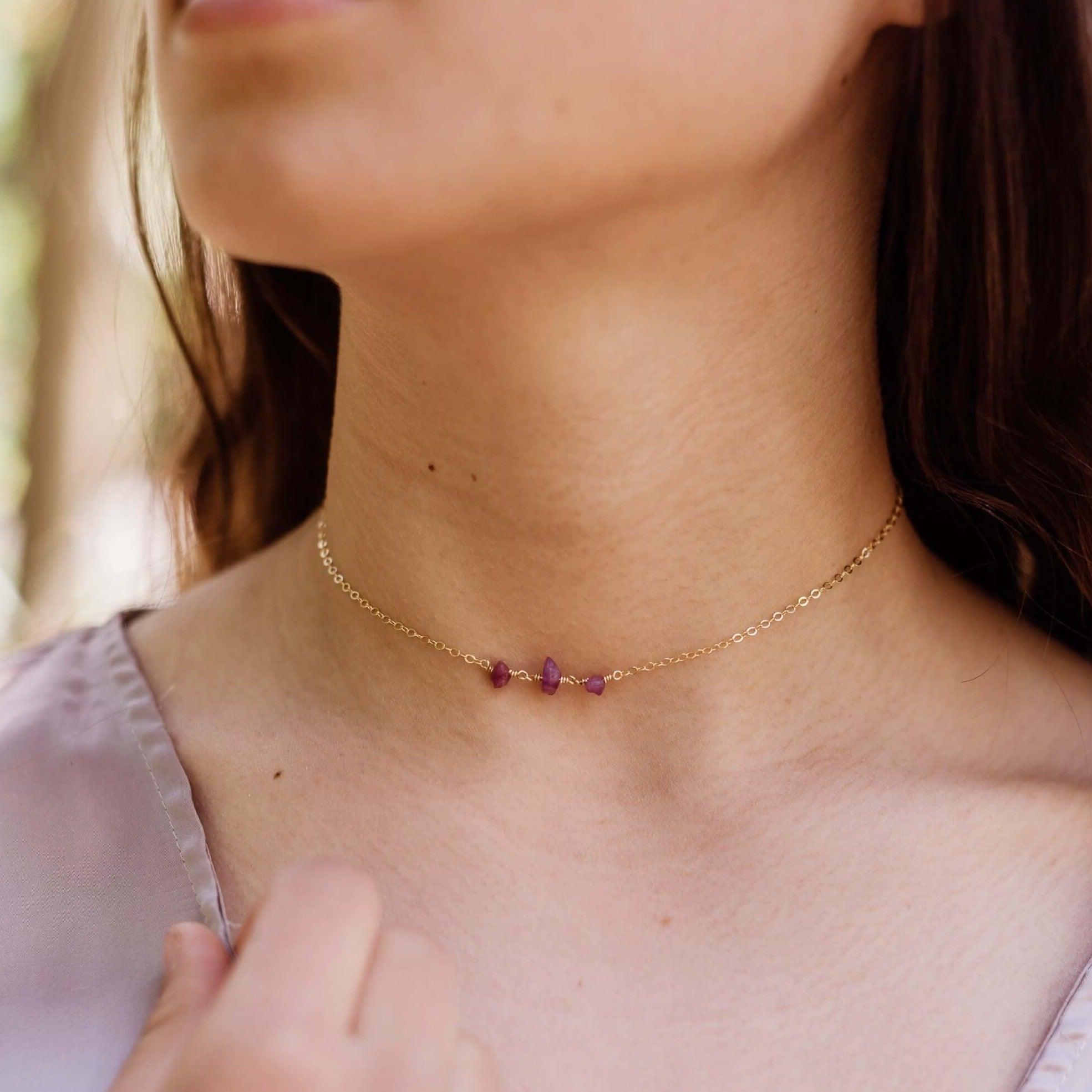 Elegant Ruby Beaded Chain Choker Necklace for Women | Dainty Crystal Jewelry Gift for Her | Perfect for Date Night, Wedding & Party Accessories