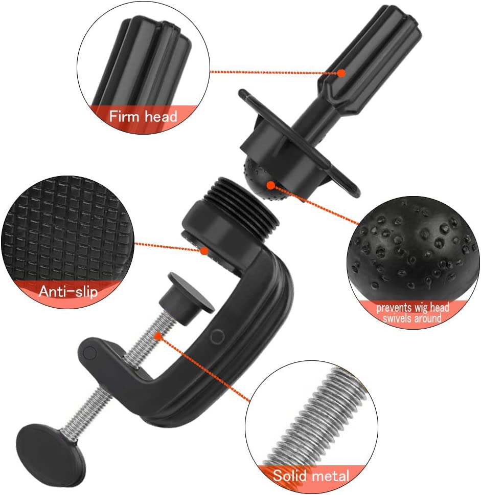 Professional Black VIVIAN Wig Mannequin Head Stand with Clamp - 1 Pack Cosmetology Training Mannequin Holder for Hairstyling, Cutting & Styling Practice - Perfect for Salon, Beauty School & Home Use
