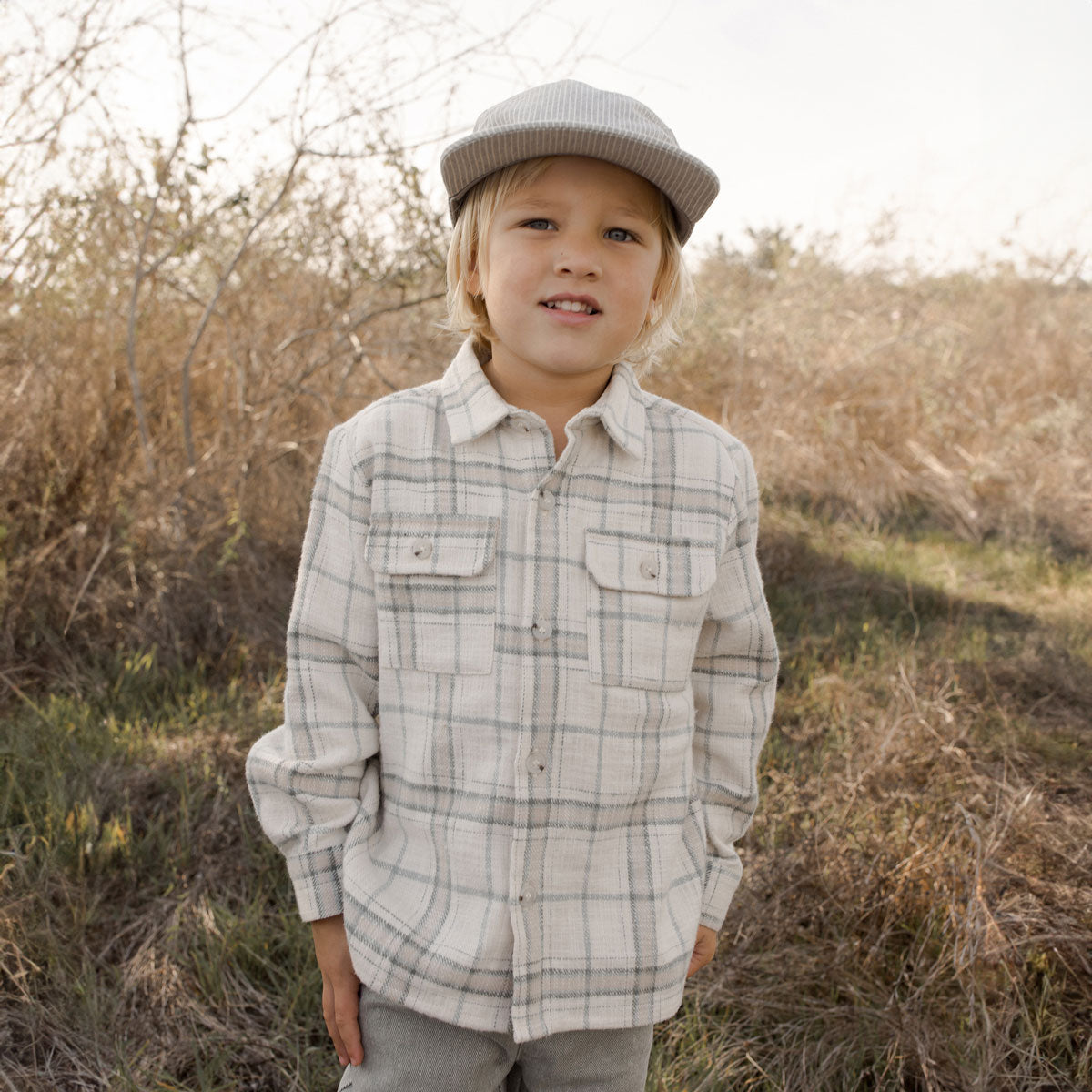 Stylish Rustic Plaid Collared Long Sleeve Shirt in Stone Color - Perfect for Casual Outfits, Office Wear & Autumn Fashion