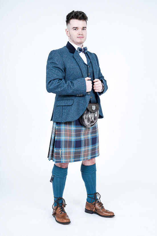**Flintstone & Petrol Tweed Crail Outfit - Vintage Style Tweed Suit for Men & Women - Perfect for Fall Fashion, Office Wear, and Special Occasions**