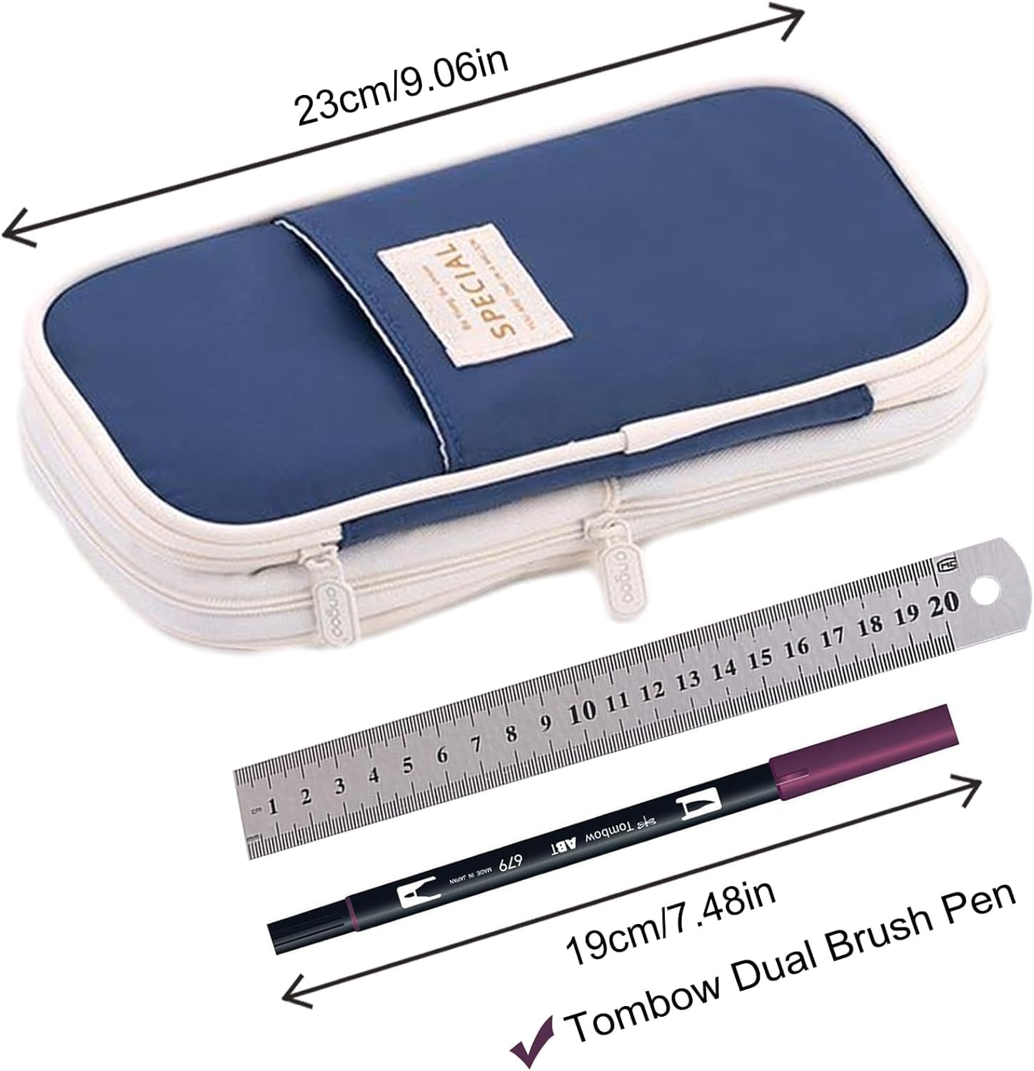 EASTHILL Large Capacity Canvas Pencil Case - Big Storage Pen Holder Organizer for Office, College & School Supplies (Blue) - Perfect for Students, Artists & Professionals