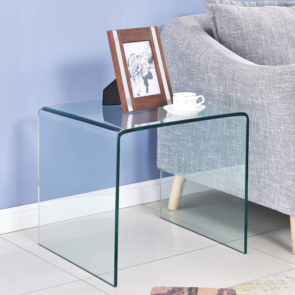 Clear Glass Nightstand Side Table - S-Shaped Modern End Table for Living Room & Bedroom, Bent Glass Sofa Nightstand (Big N Shape) - Perfect for Small Spaces, Apartments & Dorm Rooms