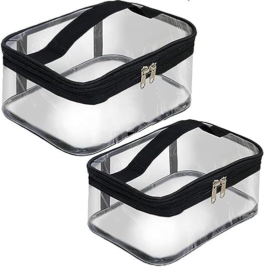 FRENYEAR 2 Pack Clear PVC Makeup Bags with Zipper - Waterproof Travel Cosmetic Organizer Pouch (Black Border) for Toiletries, Jewelry & Travel Essentials