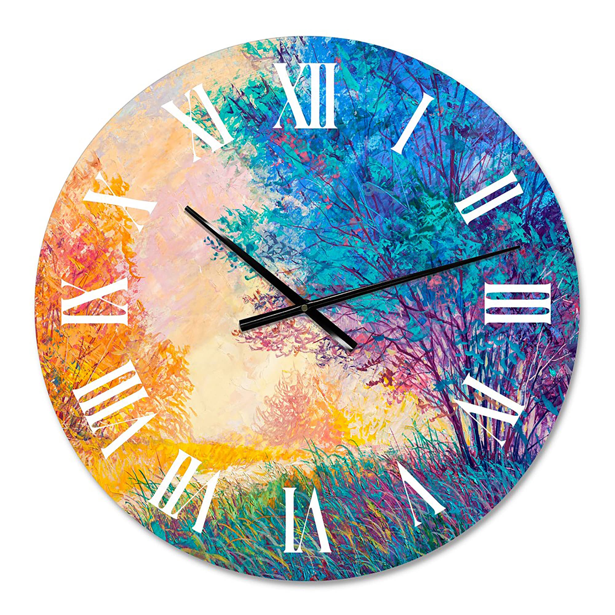 DesignQ Traditional Wall Clock 'Sunset in Autumnal Landscape' - Large Nature-Themed Wall Clock for Living Room, Bedroom & Office Decor - Perfect for Home, Office & Gifts