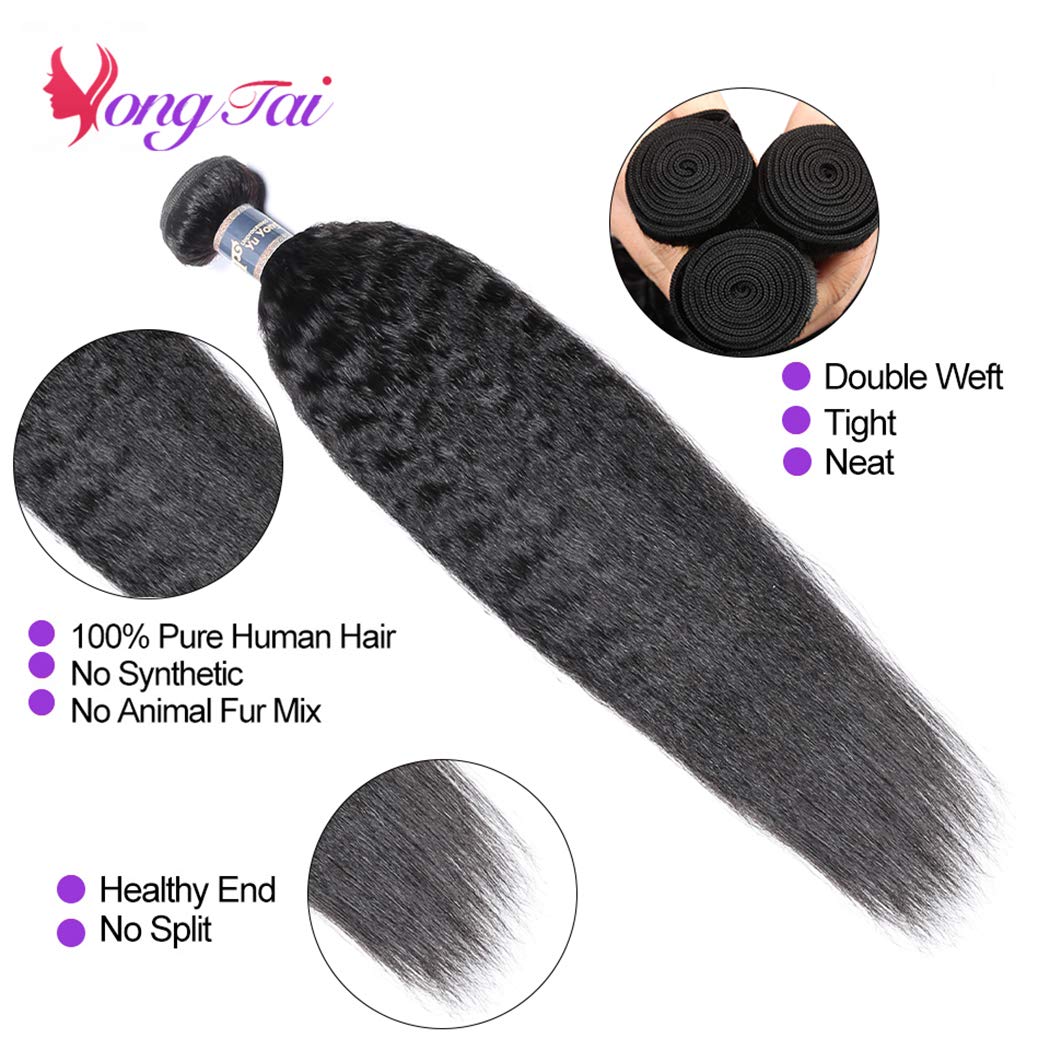 Kinky Straight Human Hair Extensions 20 20 20 Inches - Unprocessed Brazilian Virgin Hair 3 Bundles (1B Color) for Natural Look & Styling | Perfect for Daily Wear, Parties & Special Occasions