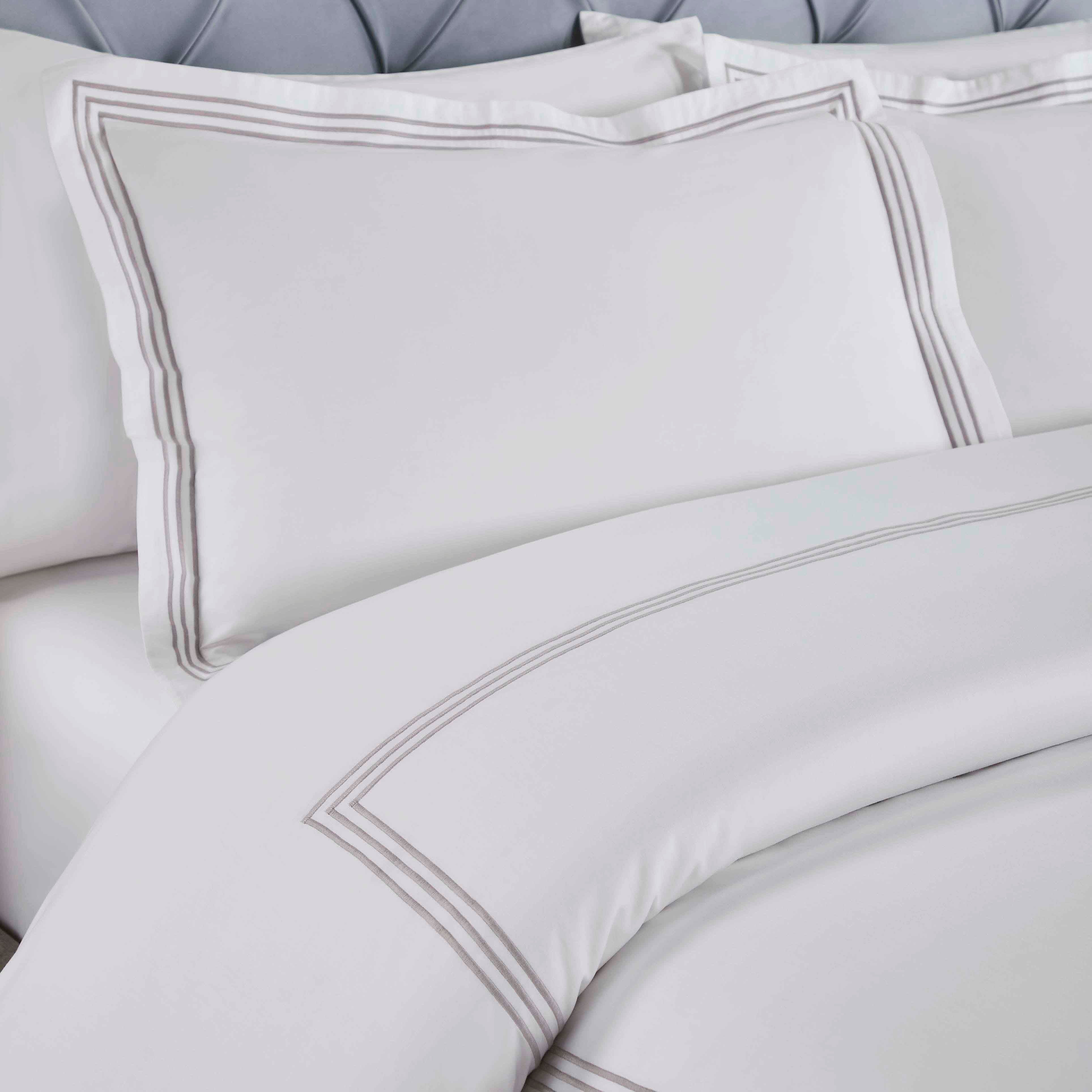 Brandon Cotton 3-Piece Duvet Cover Set with Elegant Three-Line Embroidery - Soft Bedding Set for Master Bedroom, Guest Room & Dorm Decor
