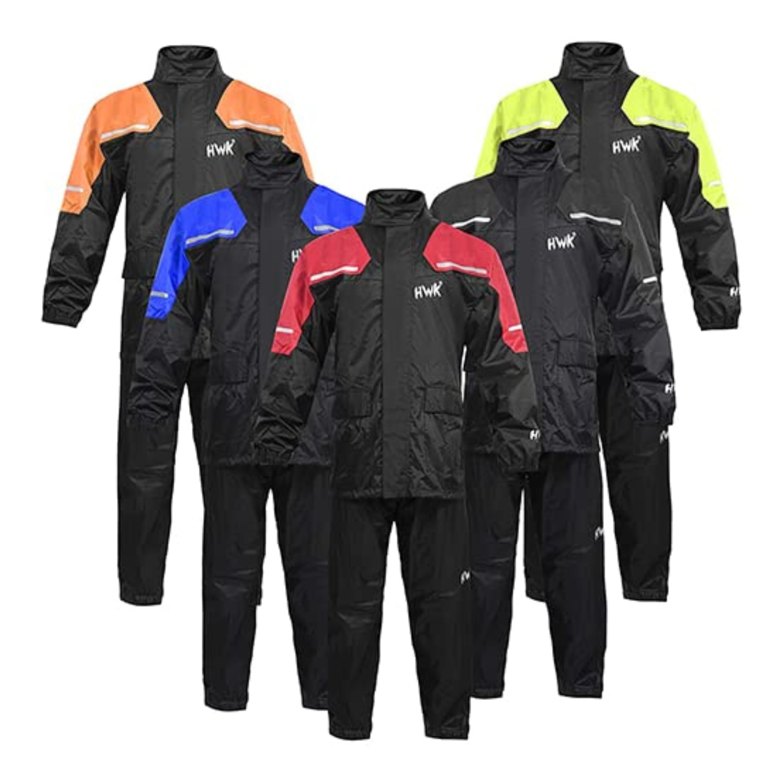 HWK Motorcycle Rain Suit for Men & Women - Waterproof 2-Piece Riding Gear with Reflective Jacket & Pants - All-Season Weatherproof Protection for Motorcycles, Bikes & Scooters - Red, X-Large - Ideal for Commuting, Touring & Adventure Riding in Rainy Weather