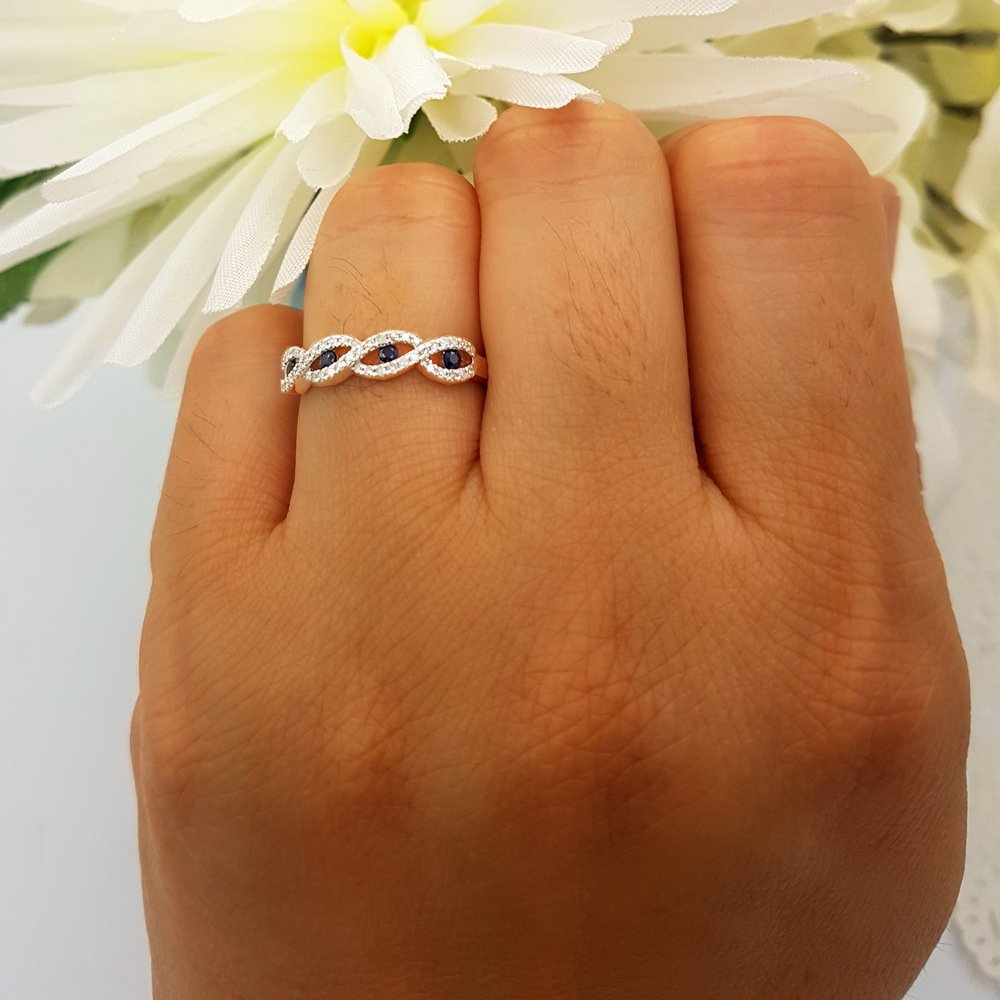 10K Solid Gold Round Blue Sapphire & White Diamond Women's Stackable Wedding Ring – Elegant Bridal, Anniversary Jewelry Gift for Her – Perfect for Engagement, Proposal, and Special Occasions