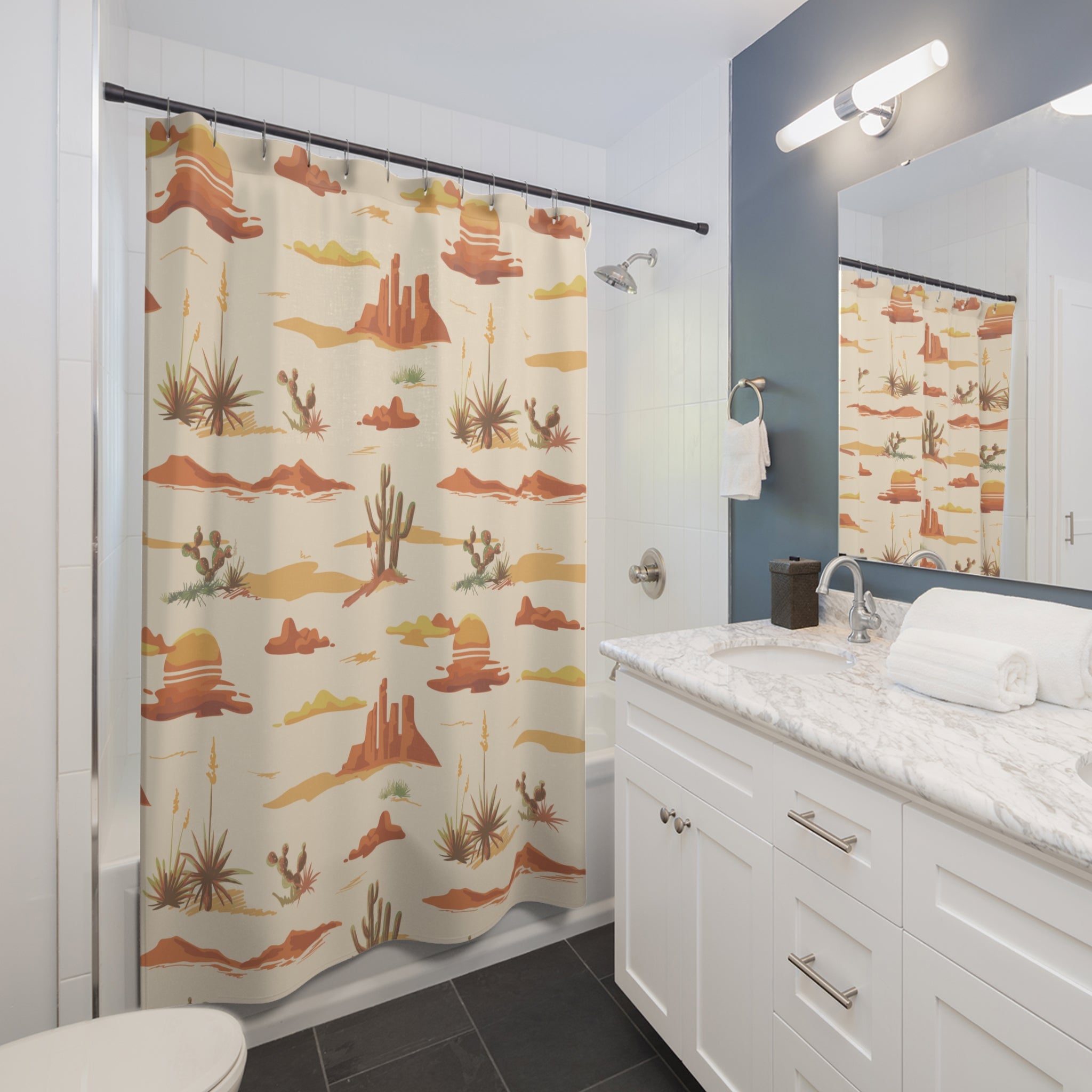 Desert Themed Shower Curtain 71x74 Inches - Wrinkle-Resistant Polyester Bathroom Decor for Boho, Western or Nature-Inspired Home Styling