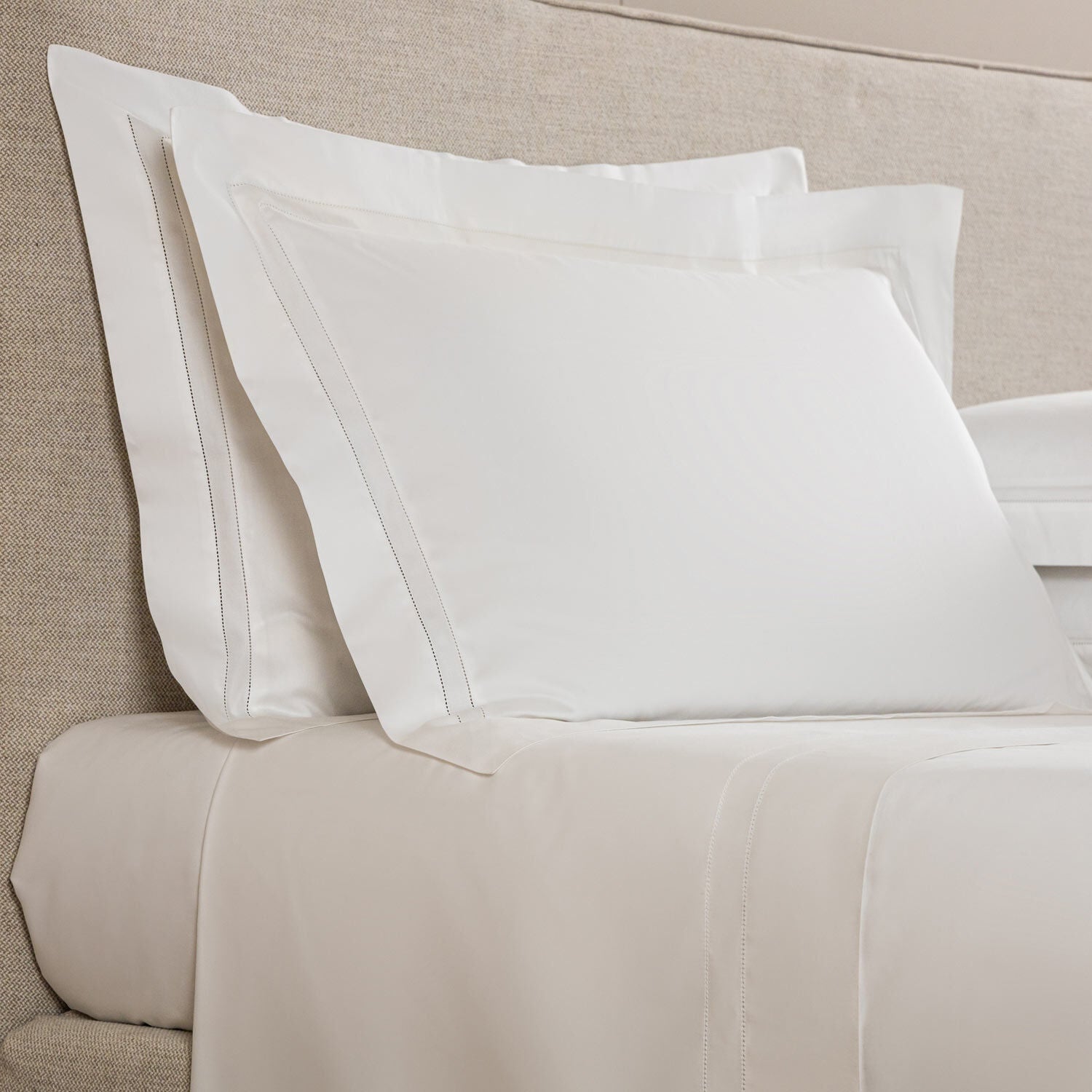 Frette Doppio Ajour Standard Sham - Luxury White Embroidered Pillowcase for Bedroom & Home Decor