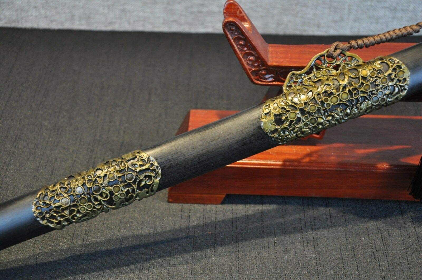 Handmade Damascus Steel Sword Knife with Ebony Handle - XY Hollow Tang Design, Alloy Blade for Collectors, Cosplay & Medieval Reenactment