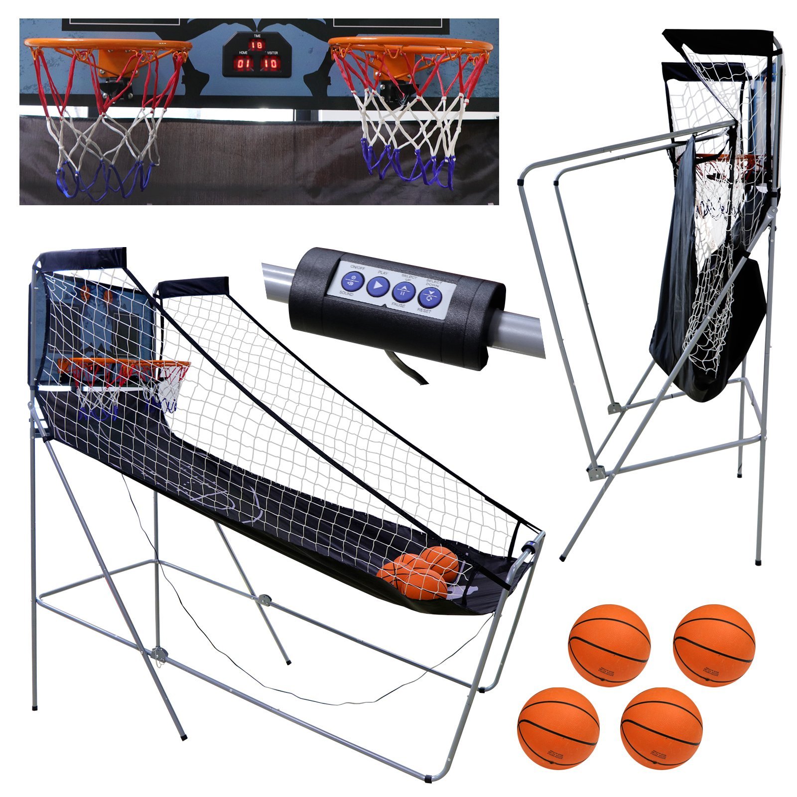 Foldable Indoor Basketball Arcade Game - Double Shot 2 Player with 4 Balls, Electronic Scoreboard & Air Pump | Perfect for Home, Office, and Party Entertainment