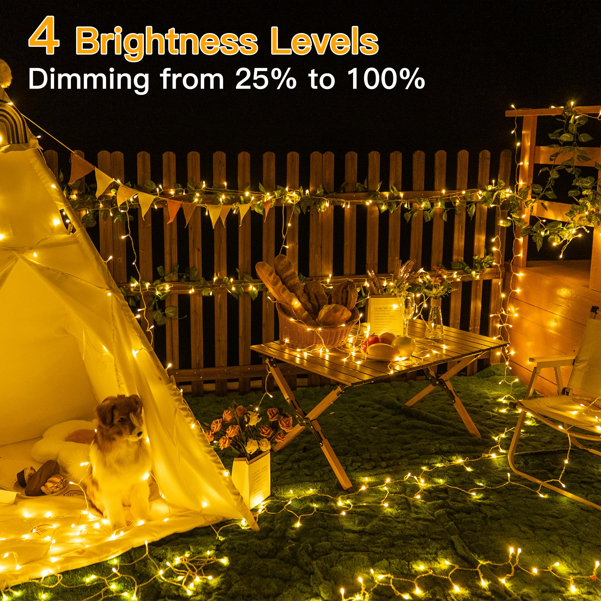 Ollny 60m 600 LED Fairy Lights Outdoor String Lights - Waterproof, Warm White, with Plug/Timer/8 Modes/Dimmable - Perfect for Garden, Wedding, Window, Indoor & Outdoor Decorations