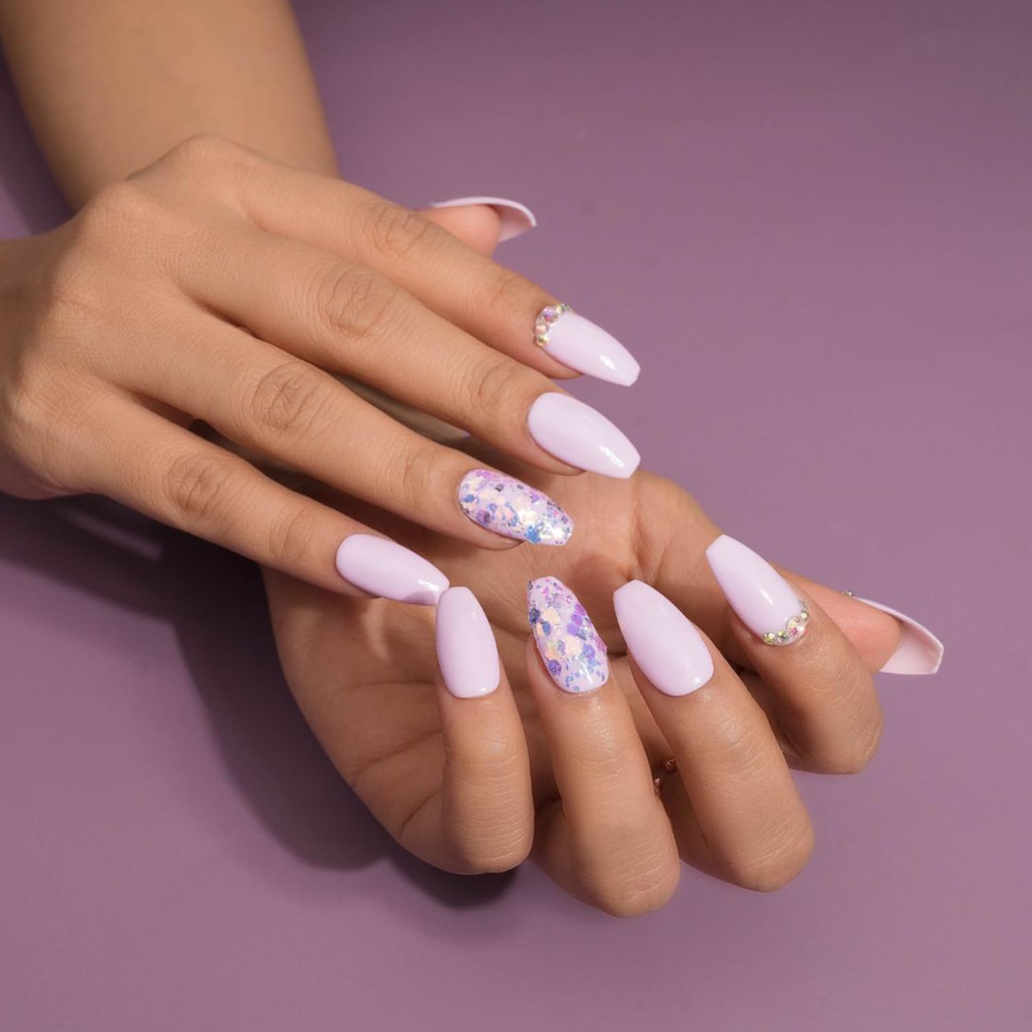 NailKnack® Classic Pastels Fake Press-On Nails - Handcrafted Reusable Long-Lasting Gel Polish Fake Nails | 20pcs Coffin Shape Nail Extensions for Women | Perfect for Parties, Weddings & Everyday Wear