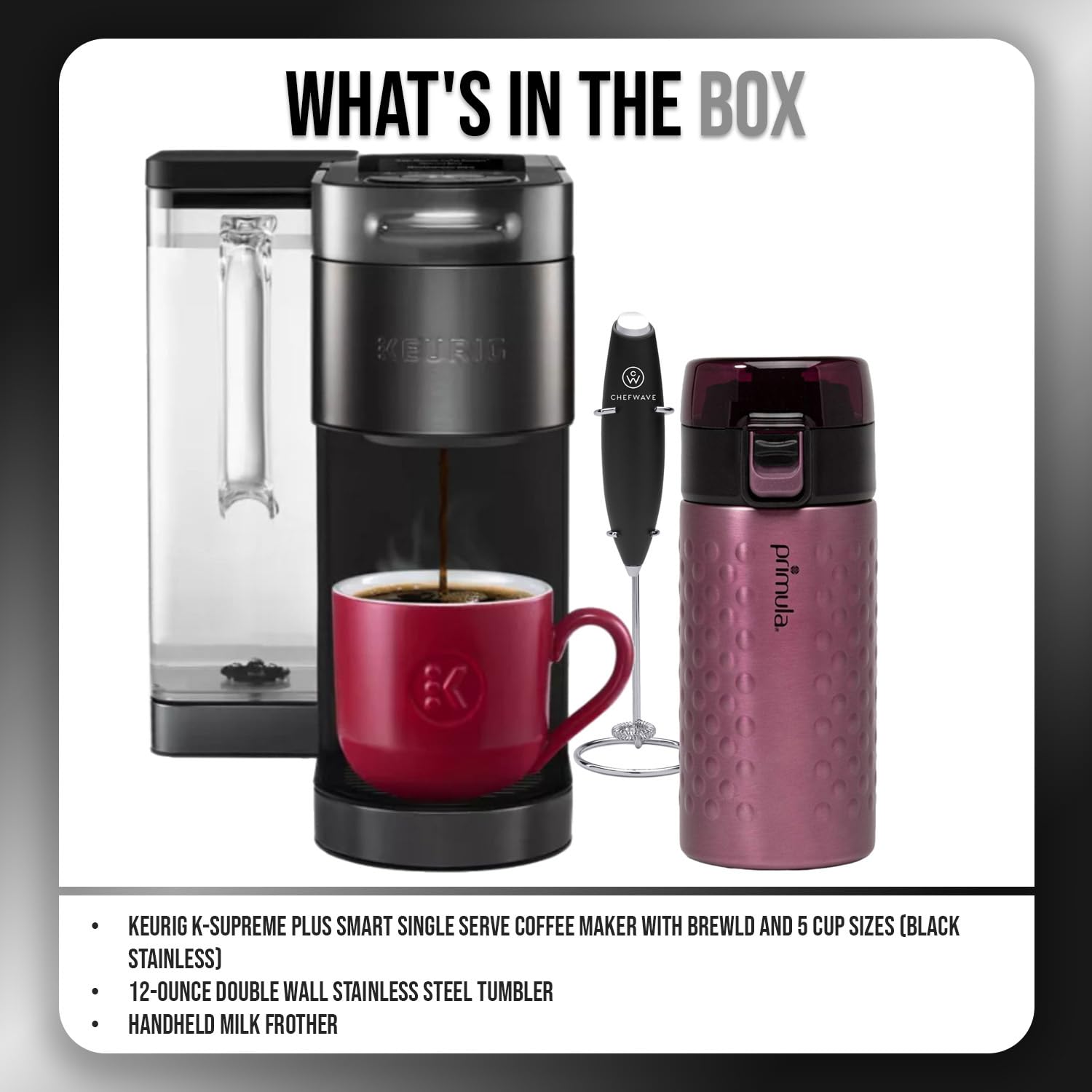 **Keurig K-Supreme Plus SMART Single-Serve Coffee Maker (Black) with 12oz Stainless Steel Tumbler & Milk Frother – Perfect for Home, Office & Travel**