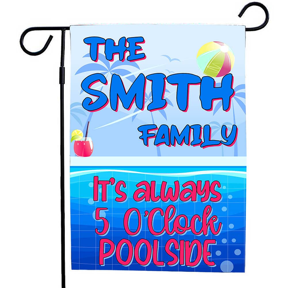 Personalized Custom Name Pool Time Garden Flag - Welcome to Our Pool Sign - Funny Pool Rules Flag for Backyard Decor - 12